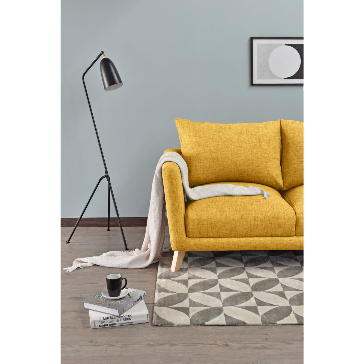 Sofá Montecarlo Mostaza Dicosta y Matiz Natural 170x90cm de Tres Puestos con Apoya Brazos