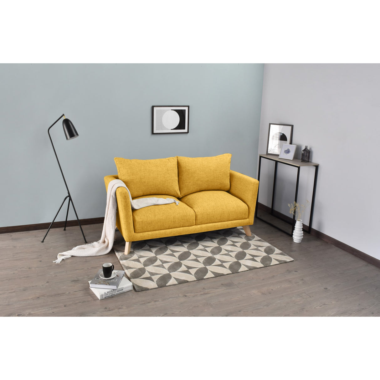 Sofá Montecarlo Mostaza Dicosta y Matiz Natural 170x90cm de Tres Puestos con Apoya Brazos