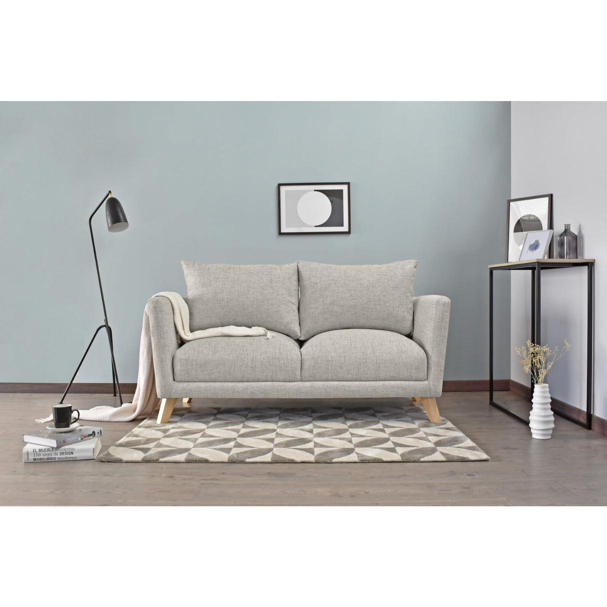 Sofá Montecarlo Taupe Dicosta y Matiz Natural 170x90cm de Tres Puestos con Apoya Brazos