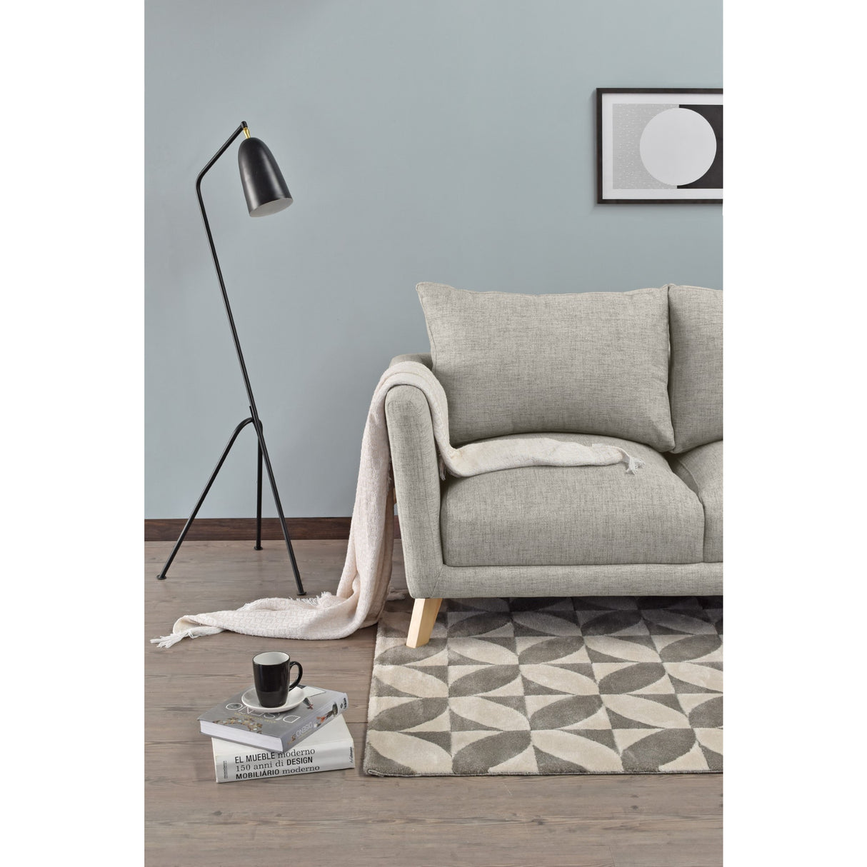 Sofá Montecarlo Taupe Dicosta y Matiz Natural 170x90cm de Tres Puestos con Apoya Brazos