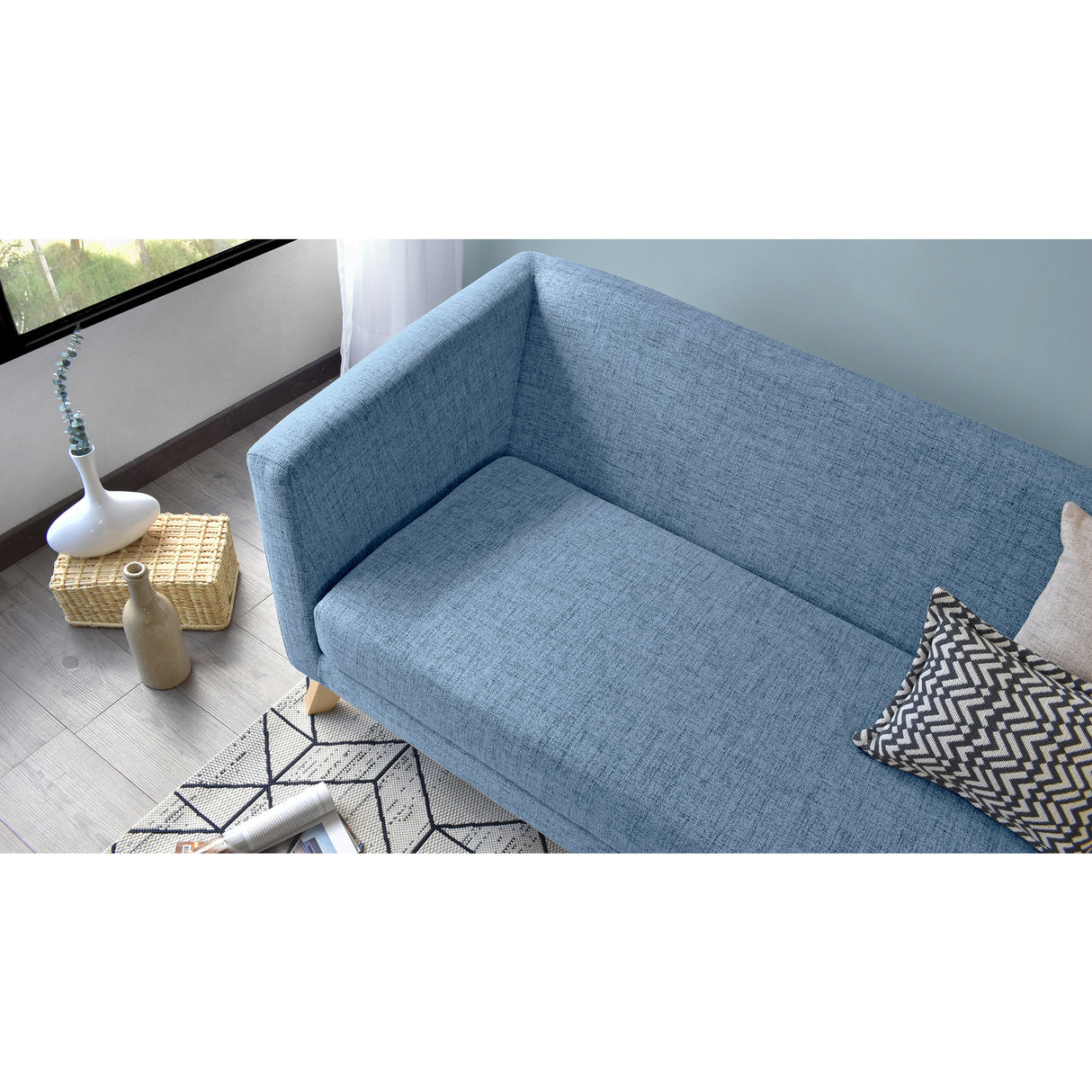 Sofá Montreal Índigo Dicosta y Matiz Natural 170x68cm de Tres Puestos sin Apoya Brazos