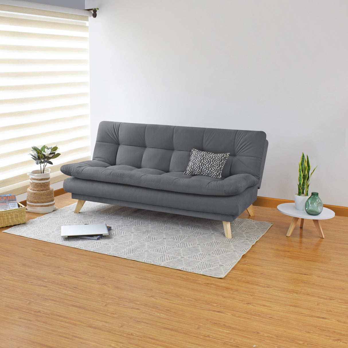 Sofá Cama Munich Gris Denver y Matiz Natural 180x85cm de Tres Puestos Reclinable sin Apoya Brazos
