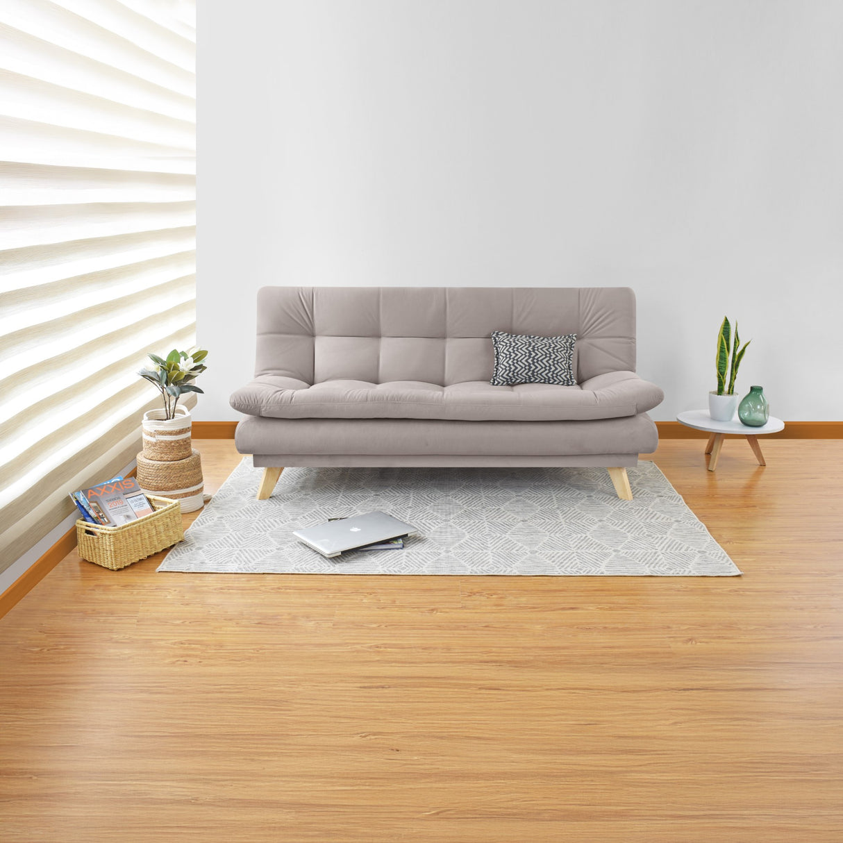 Sofá Cama Munich Taupe Denver y Matiz Natural 180x85cm de Tres Puestos Reclinable sin Apoya Brazos