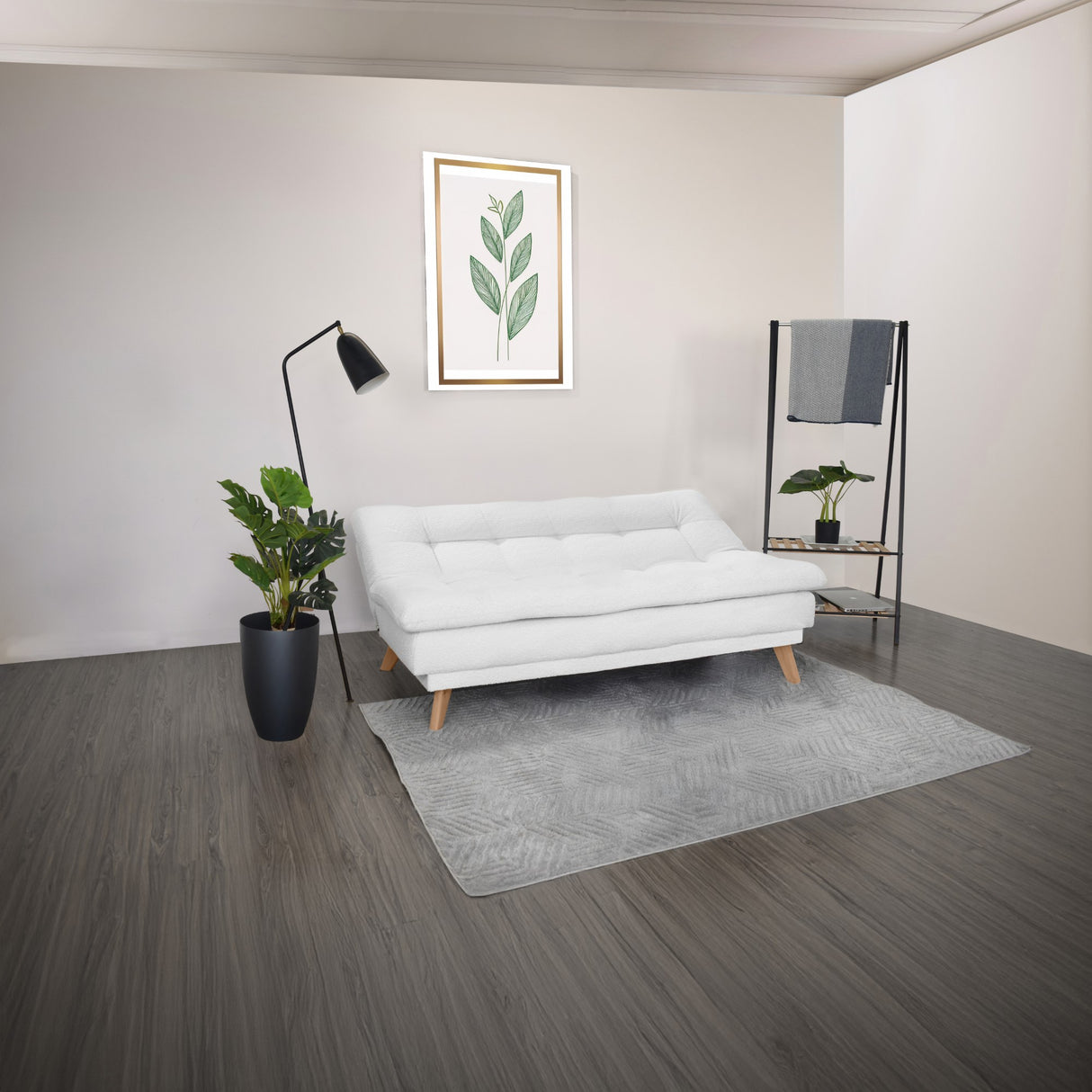 Sofá Cama Munich Blanco Shaggy y Matiz Natural 180x85cm de Tres Puestos Reclinable sin Apoya Brazos