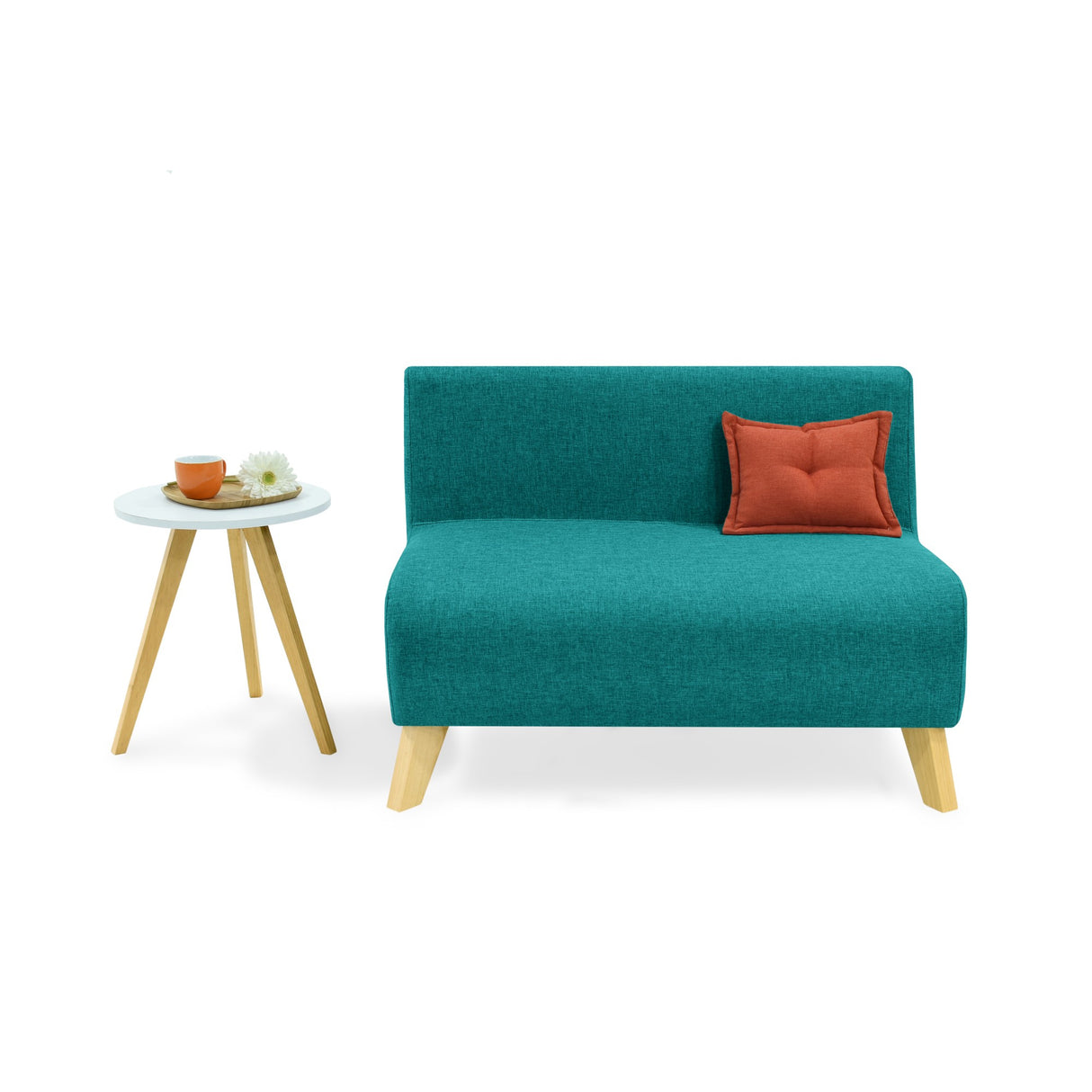 Sofá Nova Turquesa Duster y Matiz Natural 100x70cm de Dos Puestos sin Apoya Brazos