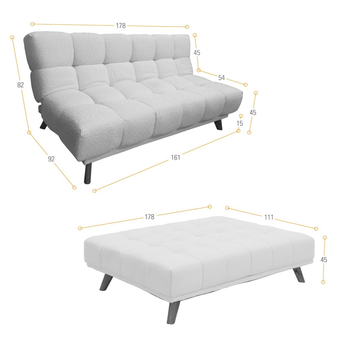 Sofá Cama Nubo Plata Sky y Matiz Natural 178x82cm de Tres Puestos Reclinable sin Apoya Brazos