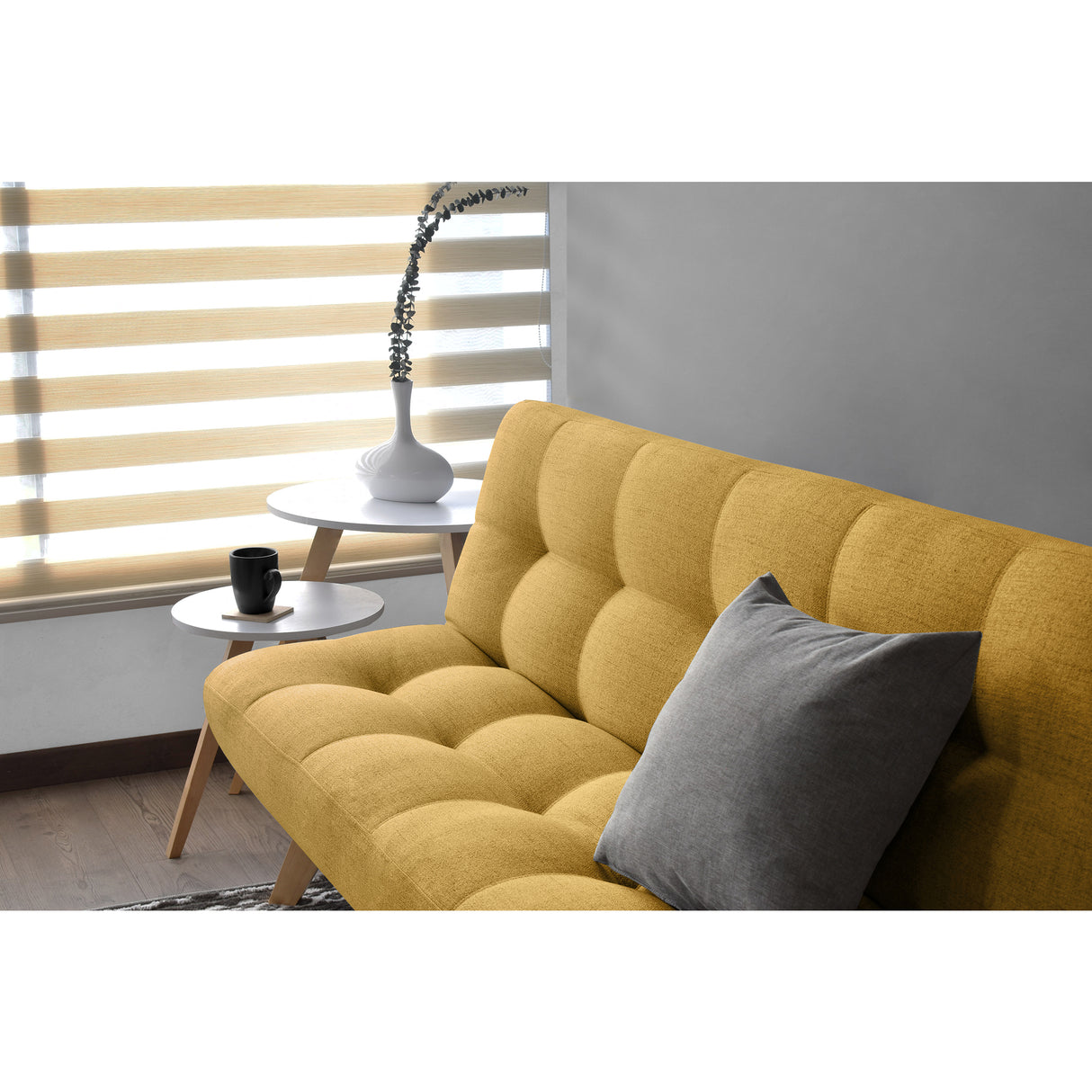 Sofá Cama Porto Mostaza Dicosta y Matiz Natural 182x85cm de Tres Puestos Reclinable sin Apoya Brazos