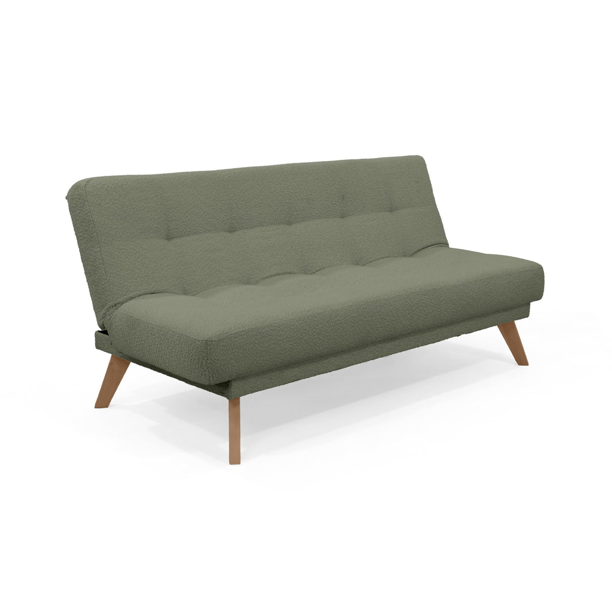Sofá Cama Porto Verde Shaggy y Matiz Natural 182x85cm de Tres Puestos Reclinable sin Apoya Brazos