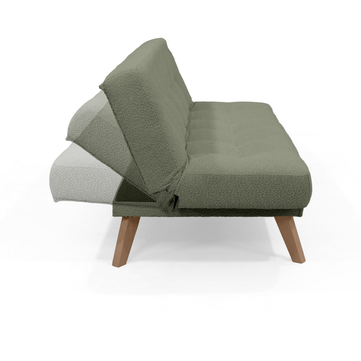 Sofá Cama Porto Verde Shaggy y Matiz Natural 182x85cm de Tres Puestos Reclinable sin Apoya Brazos