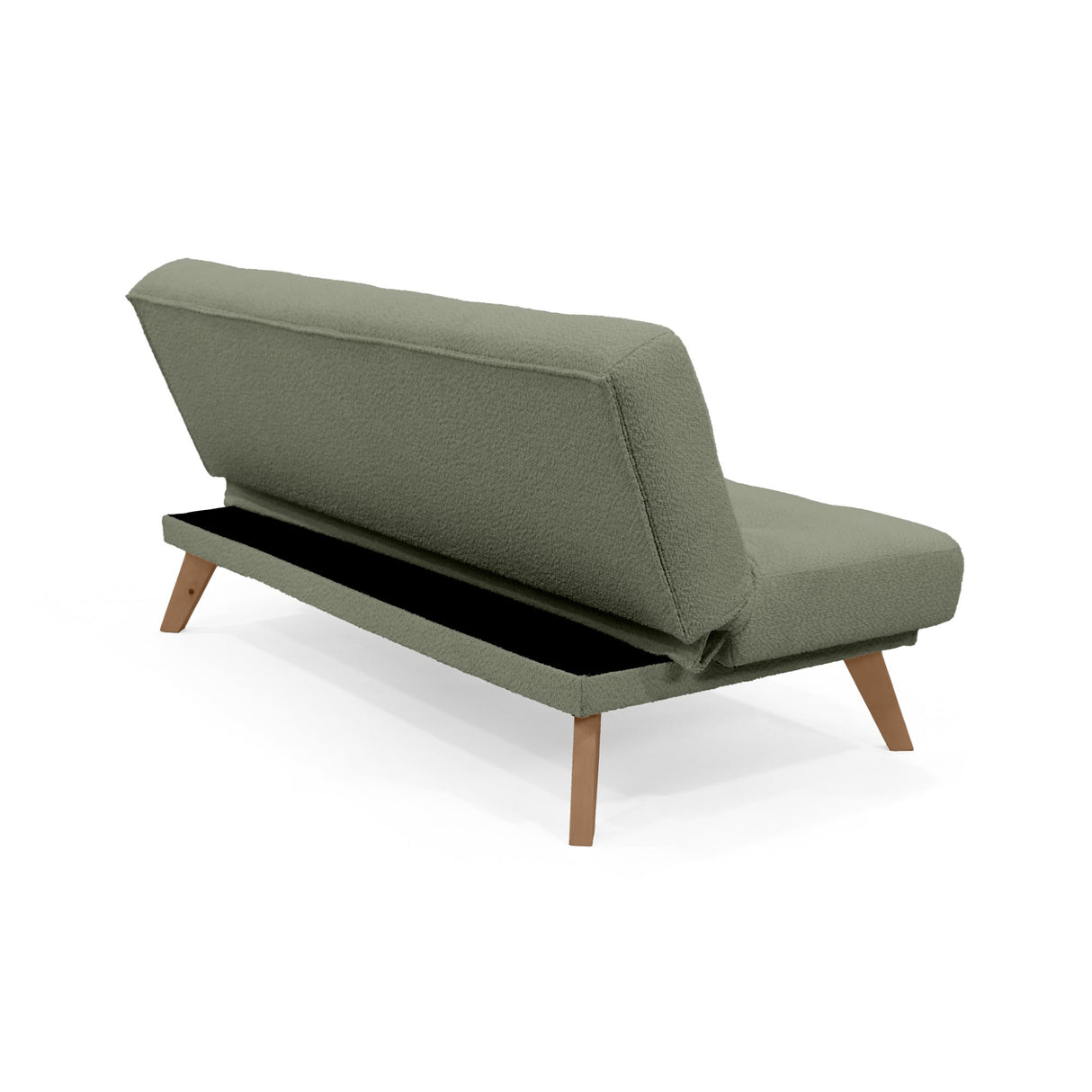Sofá Cama Porto Verde Shaggy y Matiz Natural 182x85cm de Tres Puestos Reclinable sin Apoya Brazos