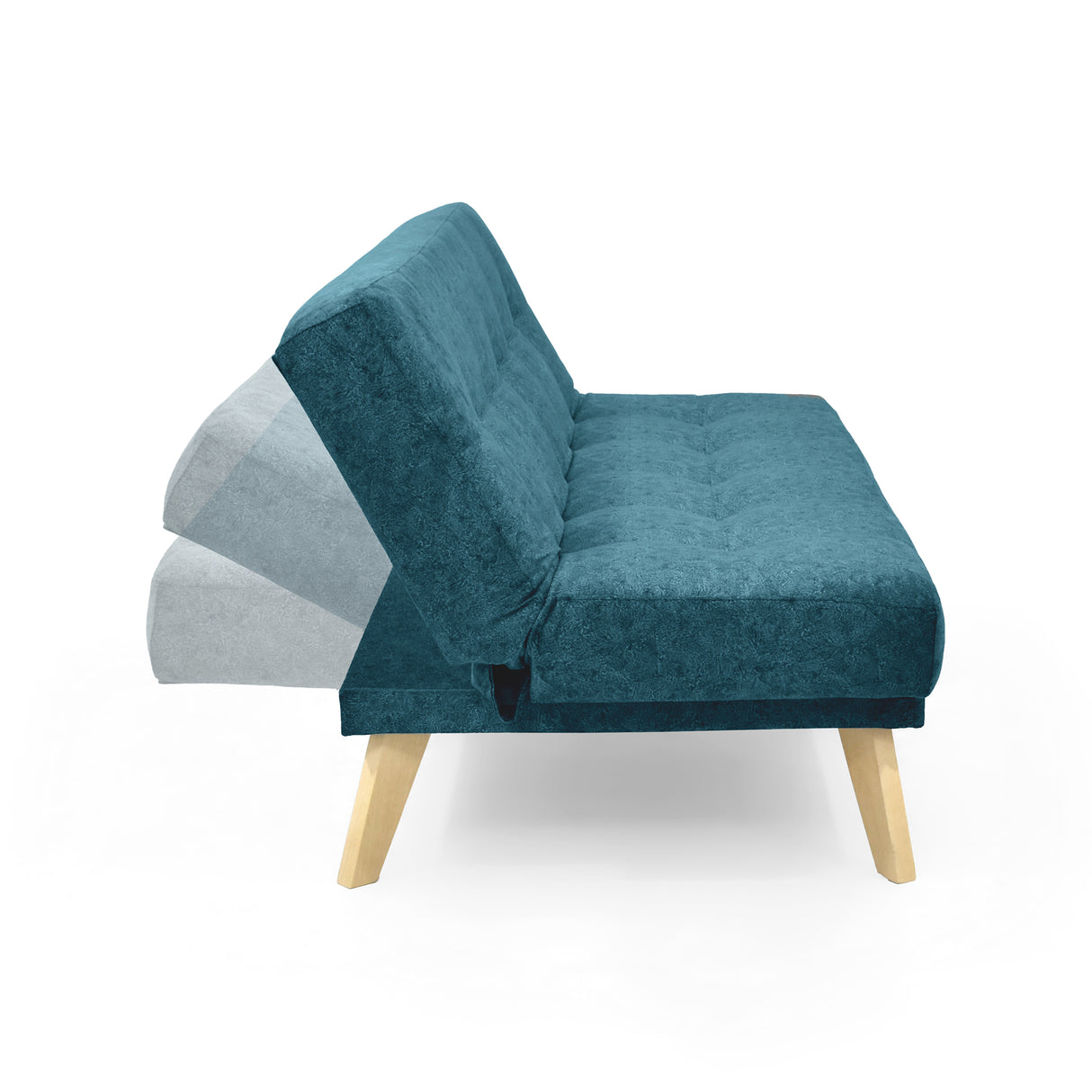 Sofá Cama Porto Azul Sky y Matiz Natural 182x85cm de Tres Puestos Reclinable sin Apoya Brazos