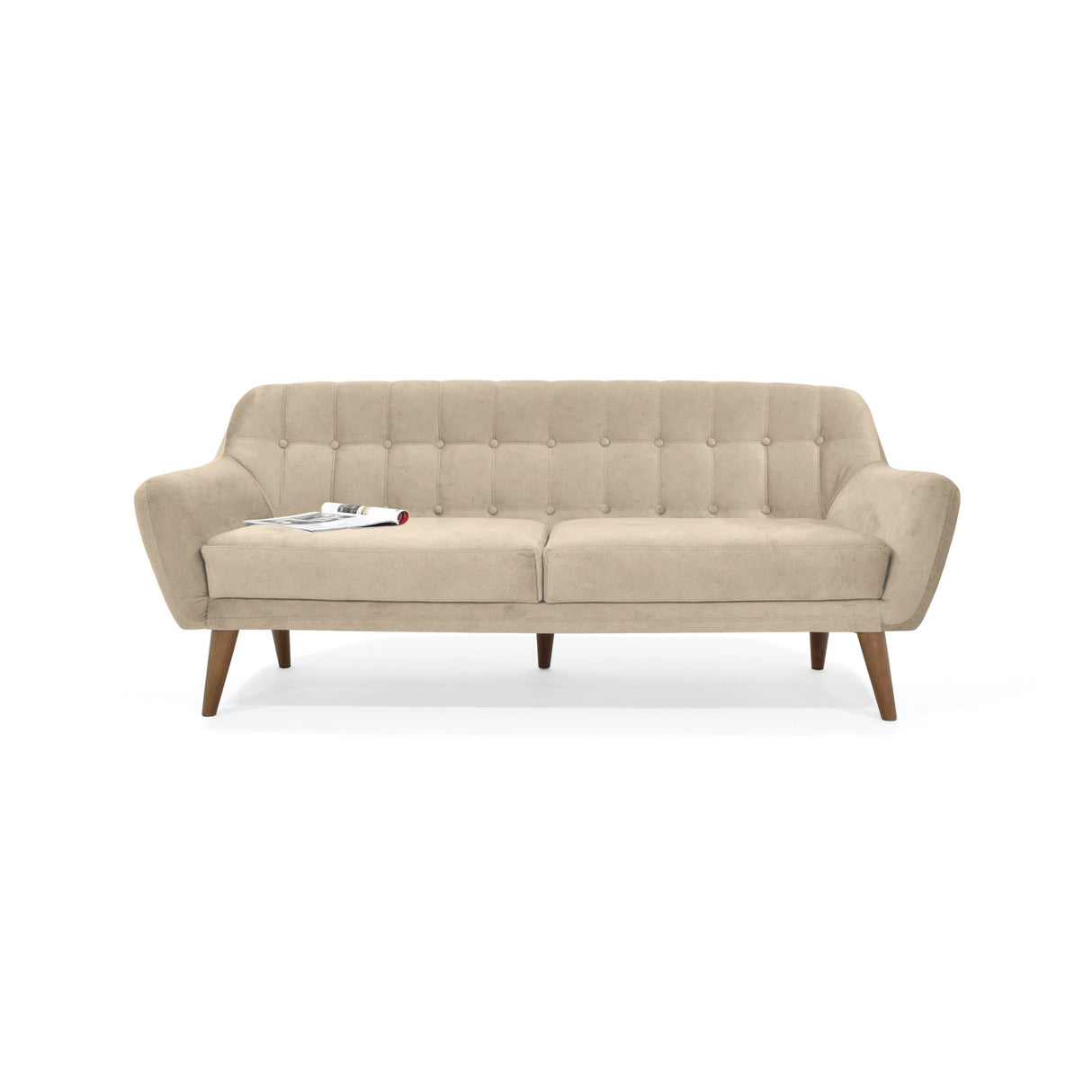 Sofá Roma Beige Sky y Matiz Caoba 194x78cm de Tres Puestos con Apoya Brazos