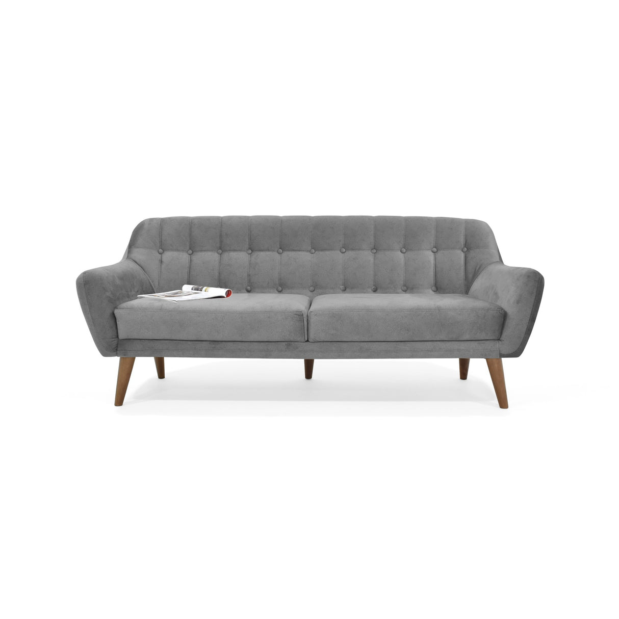 Sofá Roma Gris Sky y Matiz Caoba 194x78cm de Tres Puestos con Apoya Brazos