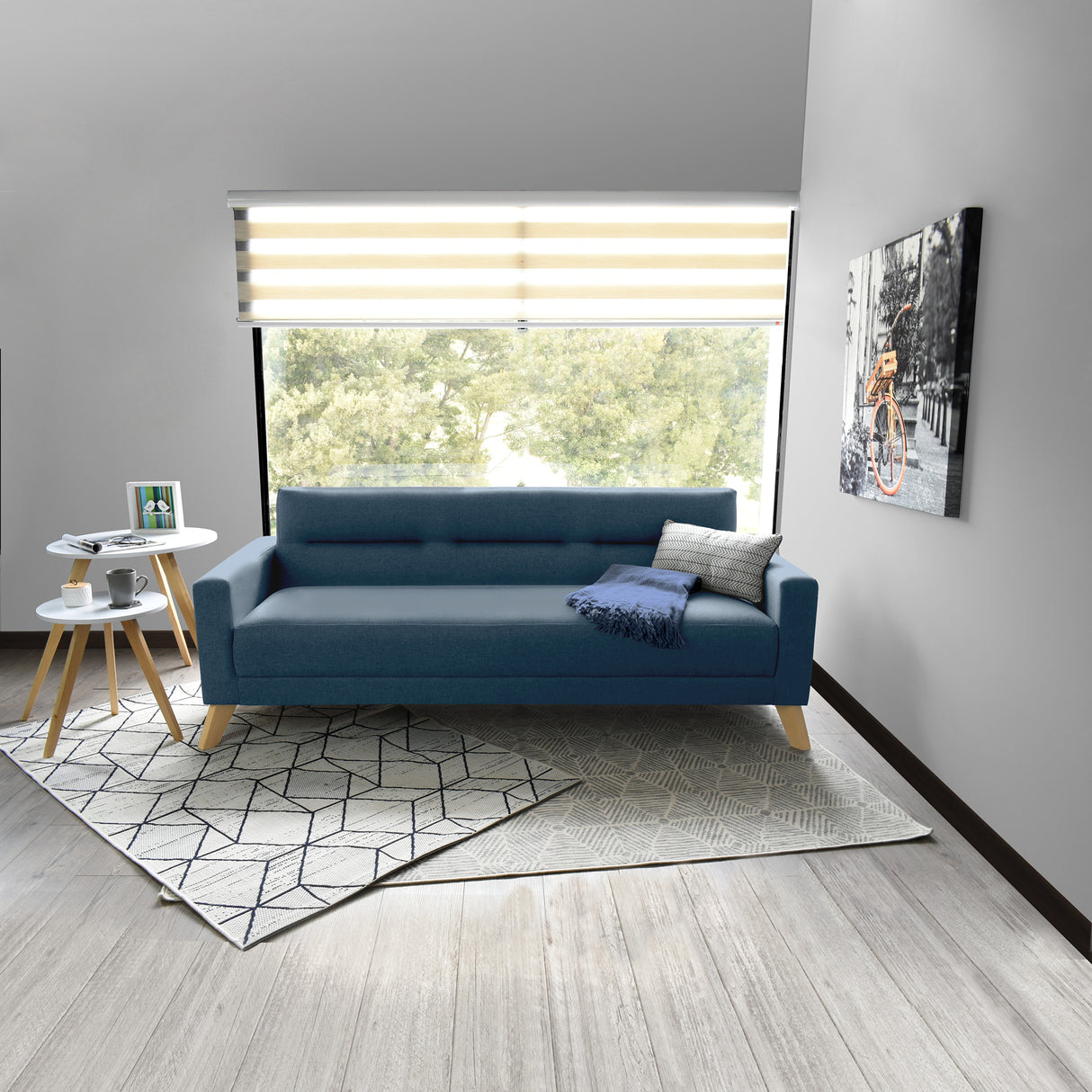 Sofá Cama Sion Plomo Eureka y Matiz Natural 206x82cm de Tres Puestos Reclinable con Apoya Brazos