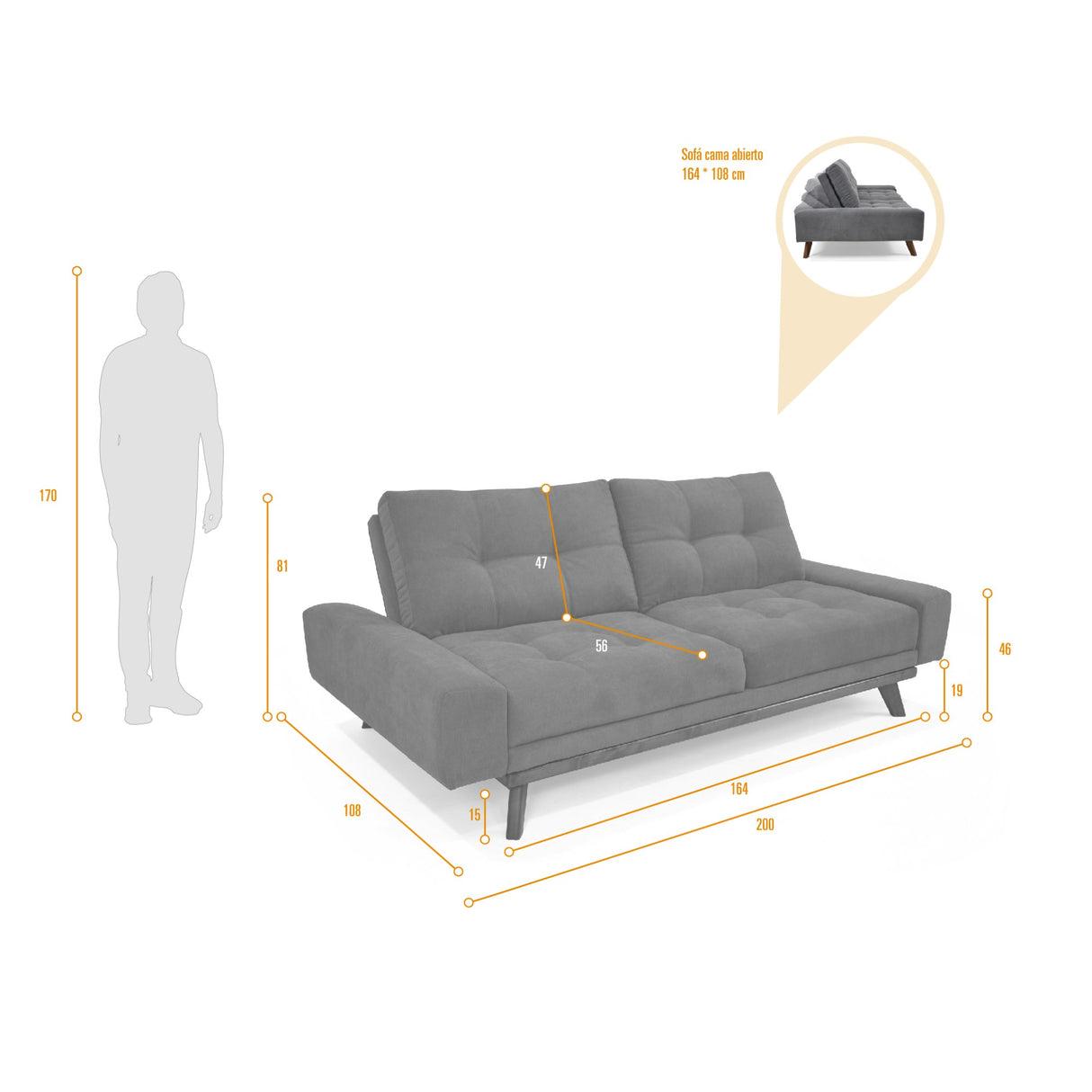 Sofá Cama Suiza Índigo Dorsey y Matiz Caoba 200x81cm de Tres Puestos Reclinable con Apoya Brazos