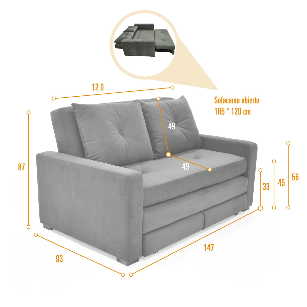 Sofá Cama Torino Mostaza Denver y Matiz Caoba 147x87cm de Dos Puestos con Apoya Brazos