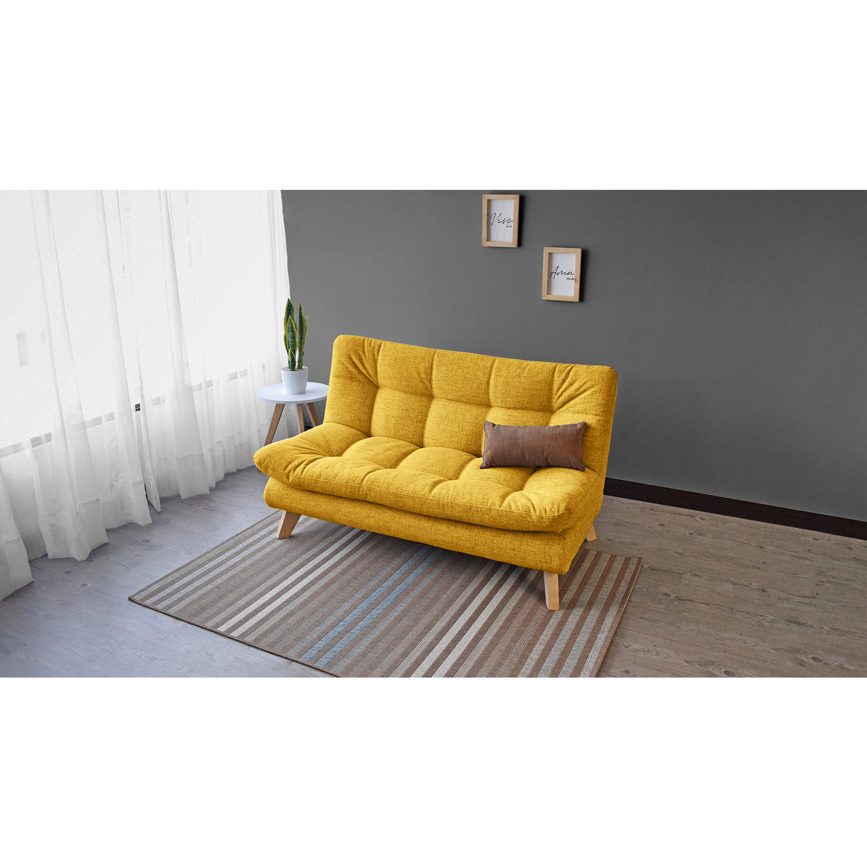 Sofá Toulouse Mostaza Dicosta y Matiz Natural 140x80cm de Dos Puestos sin Apoya Brazos