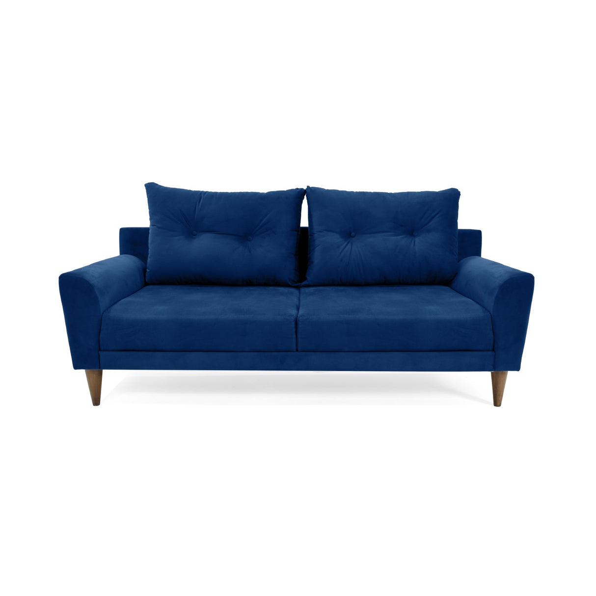 Sofá Verge Azul Denver y Matiz Caoba 190x90cm de Tres Puestos con Apoya Brazos