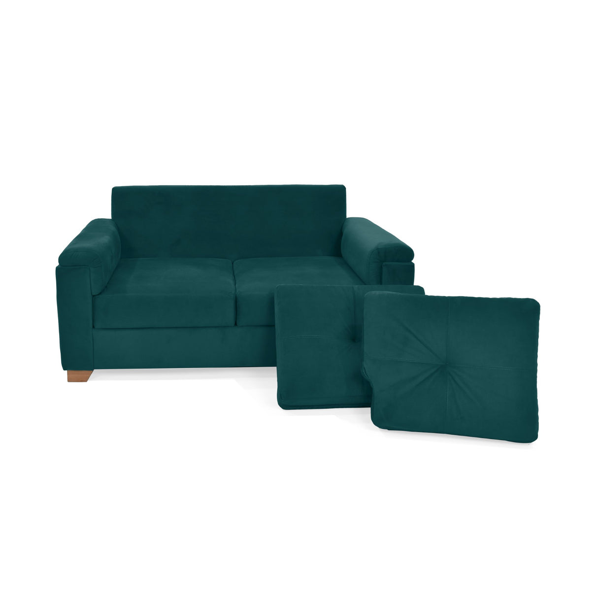 Sofá Zamora Petróleo Denver y Matiz Caoba 150x85cm de Dos Puestos con Apoya Brazos