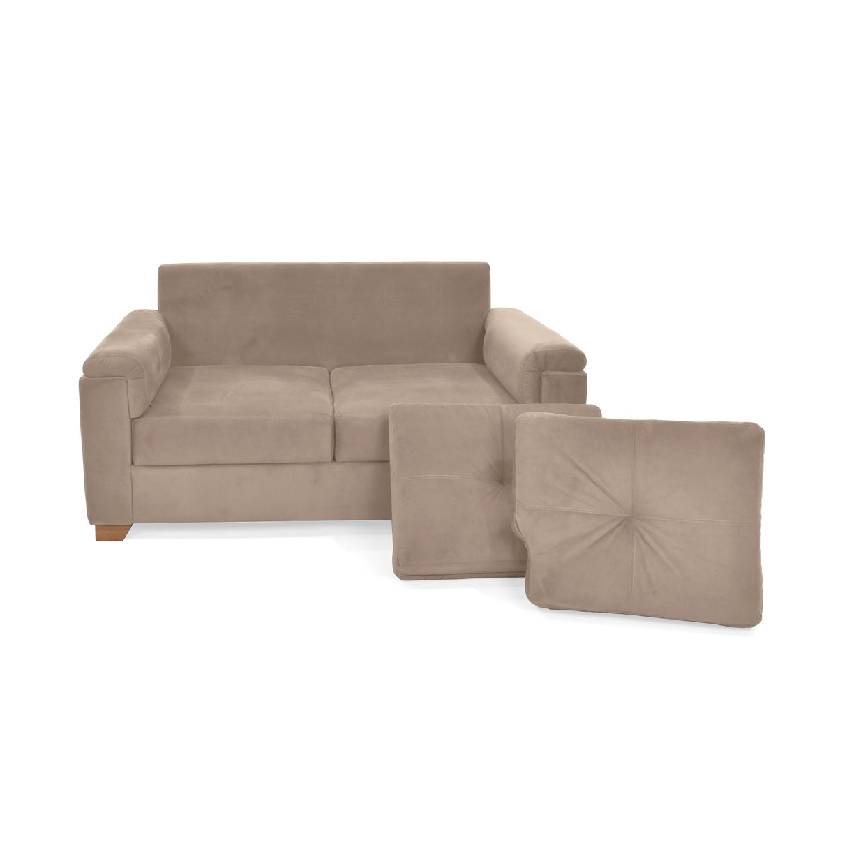 Sofá Zamora Taupe Denver y Matiz Caoba 150x85cm de Dos Puestos con Apoya Brazos