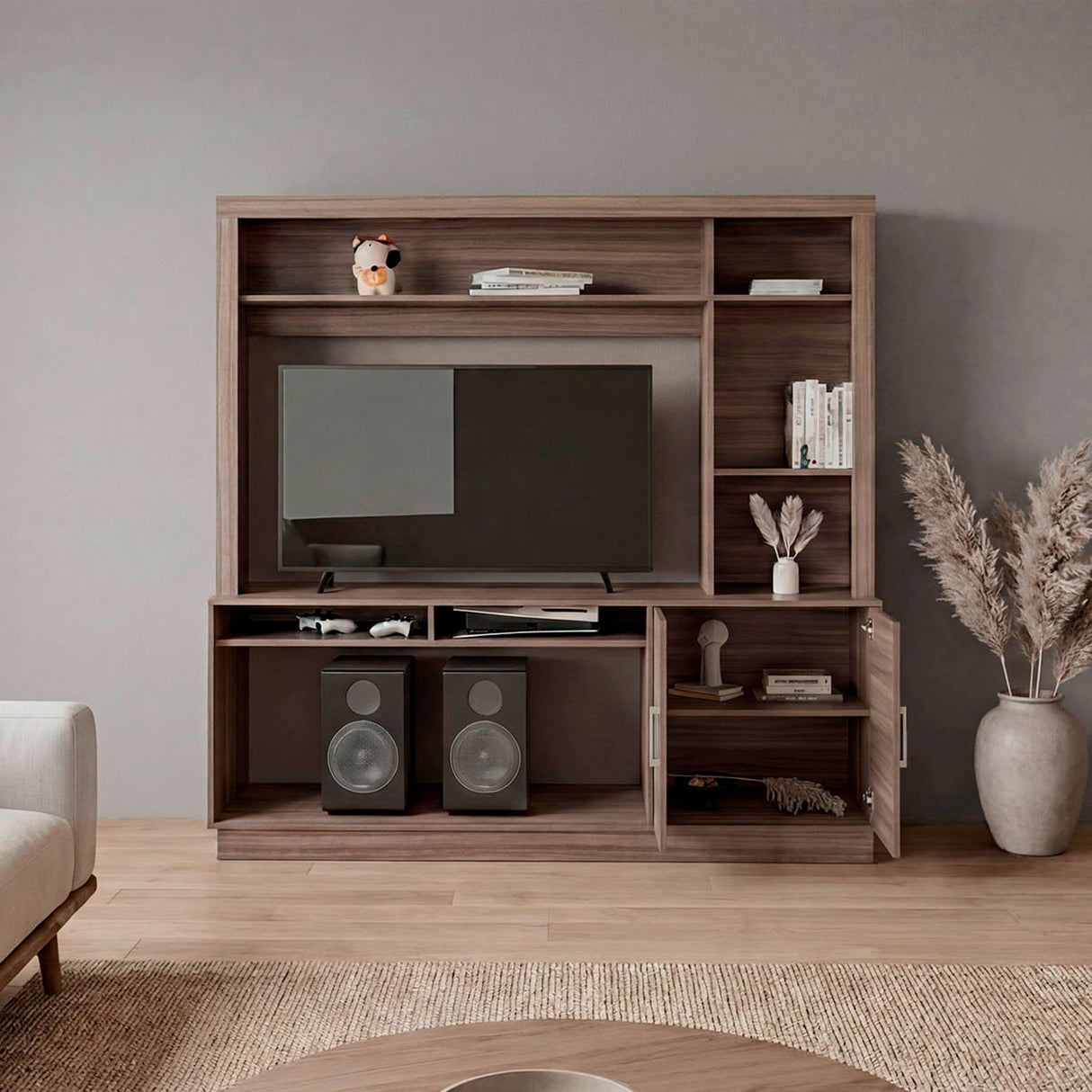 Centro de Entretenimiento Cantabria Avellana 180x180cm Para TV Hasta 55 Pulgadas con Un Cajón