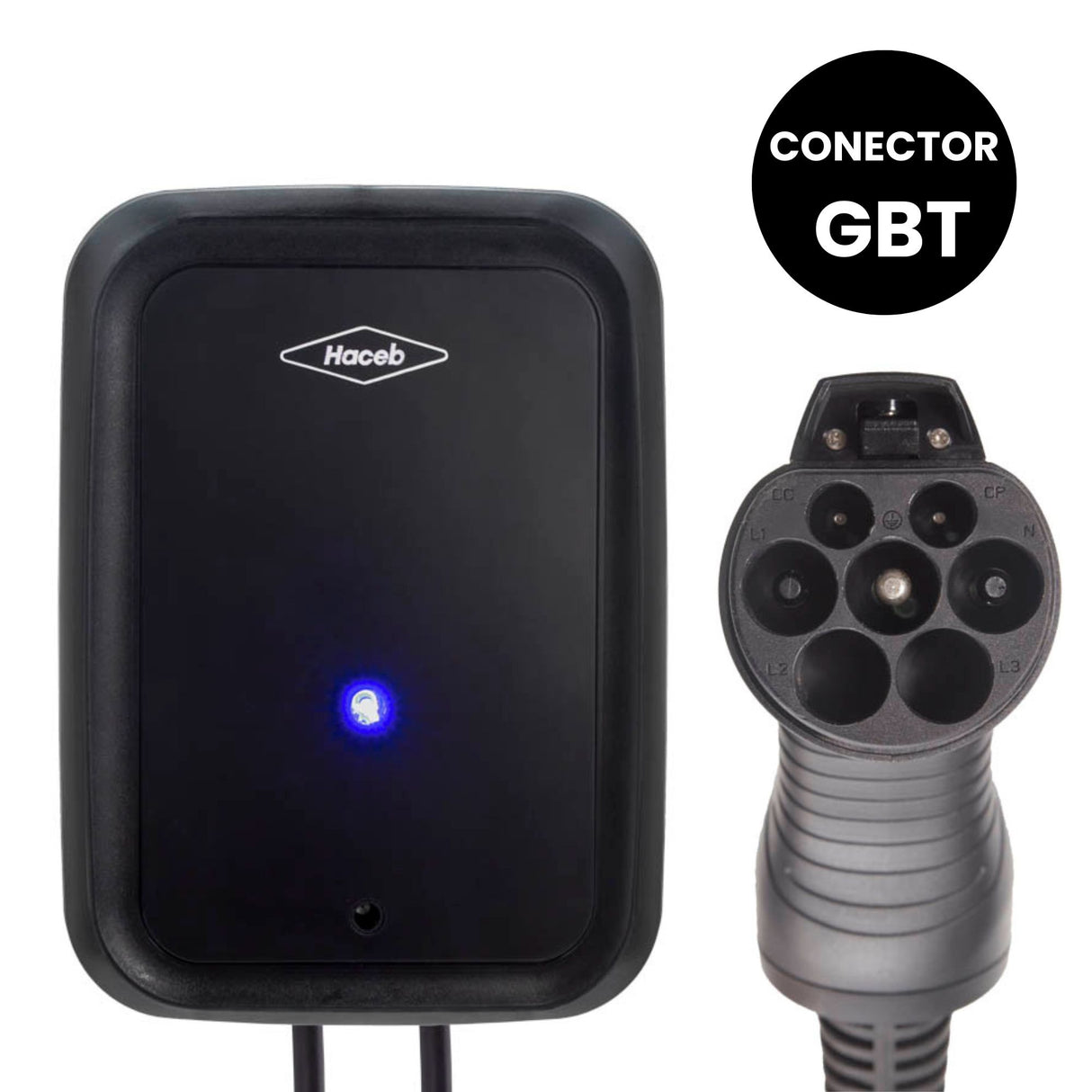 Cargador para Carros Eléctricos Haceb Tipo Chino Negro 27.5x37.3cm Nivel 2 GB/T de Punto Fijo y Cableado Directo