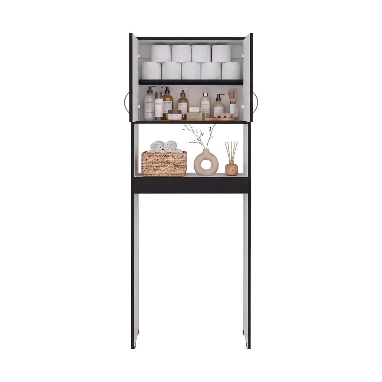 Optimizador de Baño Bath Wengue y Blanco 63.1x160cm con Dos Entrepaños