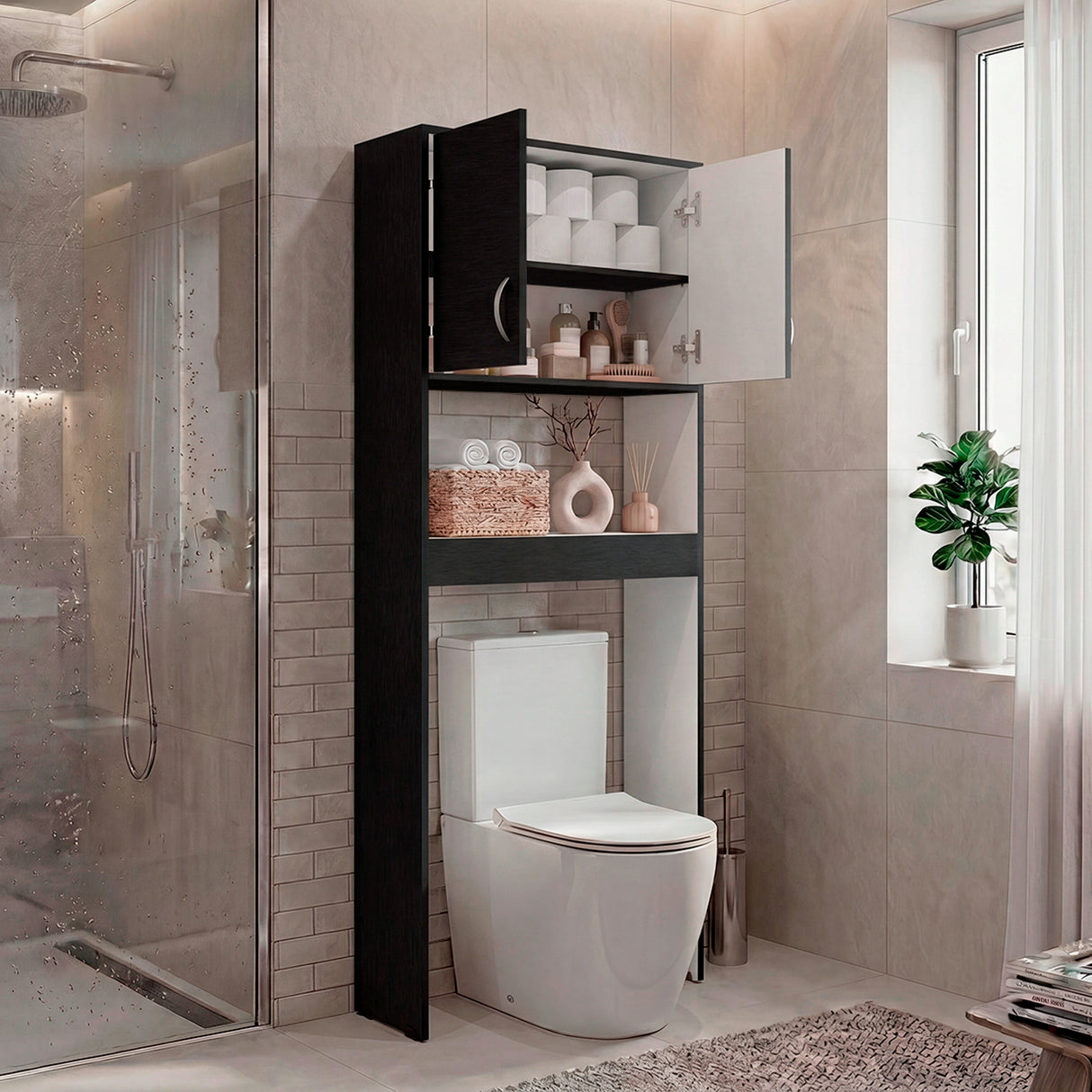 Optimizador de Baño Bath Wengue y Blanco 63.1x160cm con Dos Entrepaños