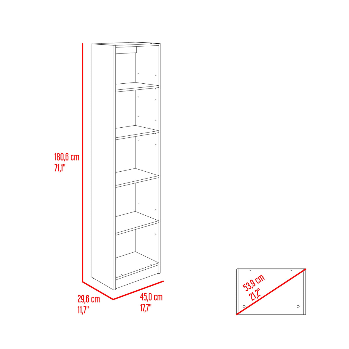 Estantería Home Fresno y Blanco 45x181cm con Cinco Compartimientos