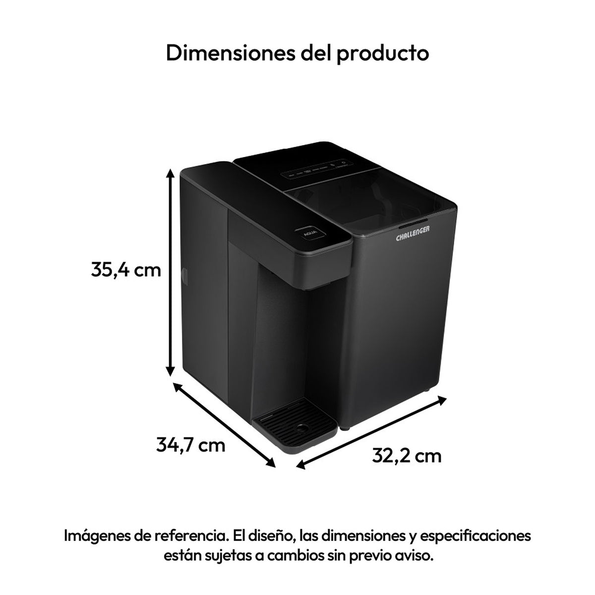 Fabricador de Hielo Challenger Negro 32.2x35.4cm 110 Voltios con Dos Funciones Preconfiguradas