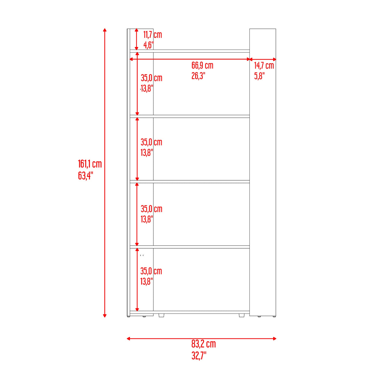 Biblioteca Sara Cartagena y Blanco 83.2x161.1cm Rectangular con Cuatro Compartimientos