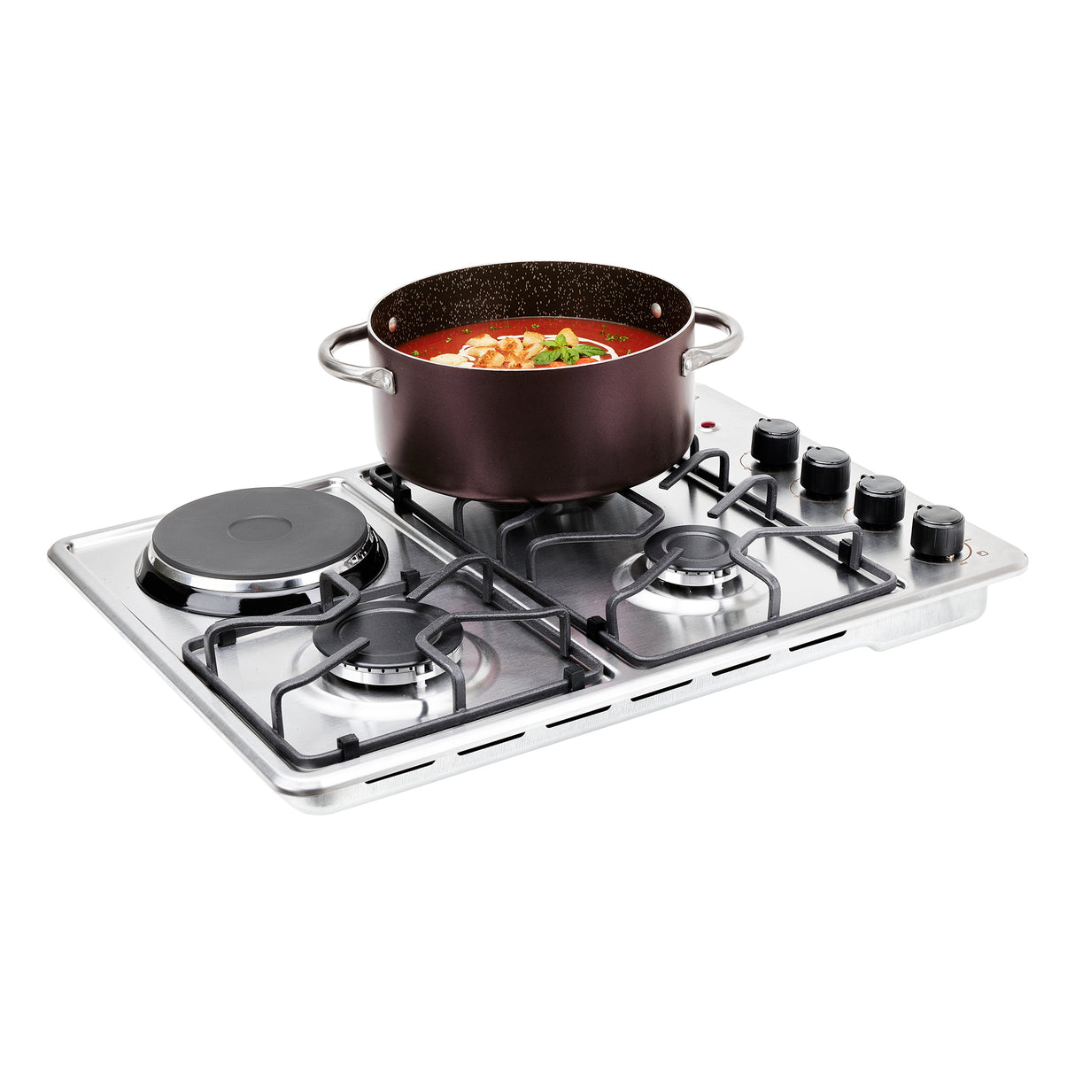 Estufa de Empotrar Haceb Mixta Inox 60x43cm 110 Voltios para Mixto con Cuatro Quemadores