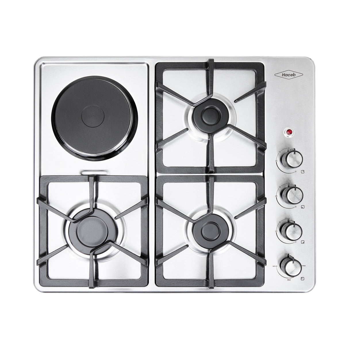 Estufa de Empotrar Haceb Tandoori Mixta Inox 60x51cm 110 Voltios para Mixto con Cuatro Quemadores