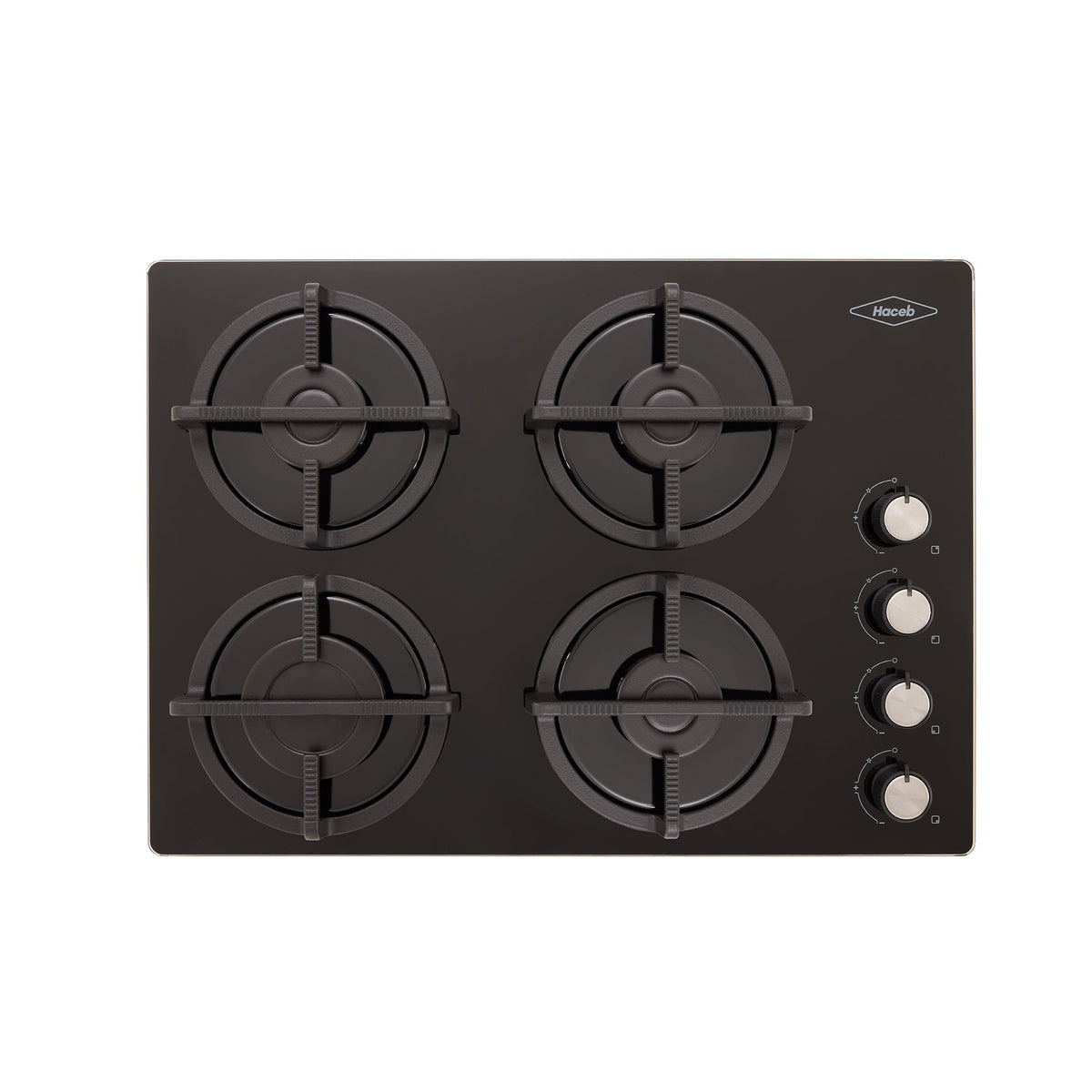 Estufa de Empotrar Haceb Cristal Negro 60x43cm 110 Voltios para Gas Natural con Cuatro Quemadores