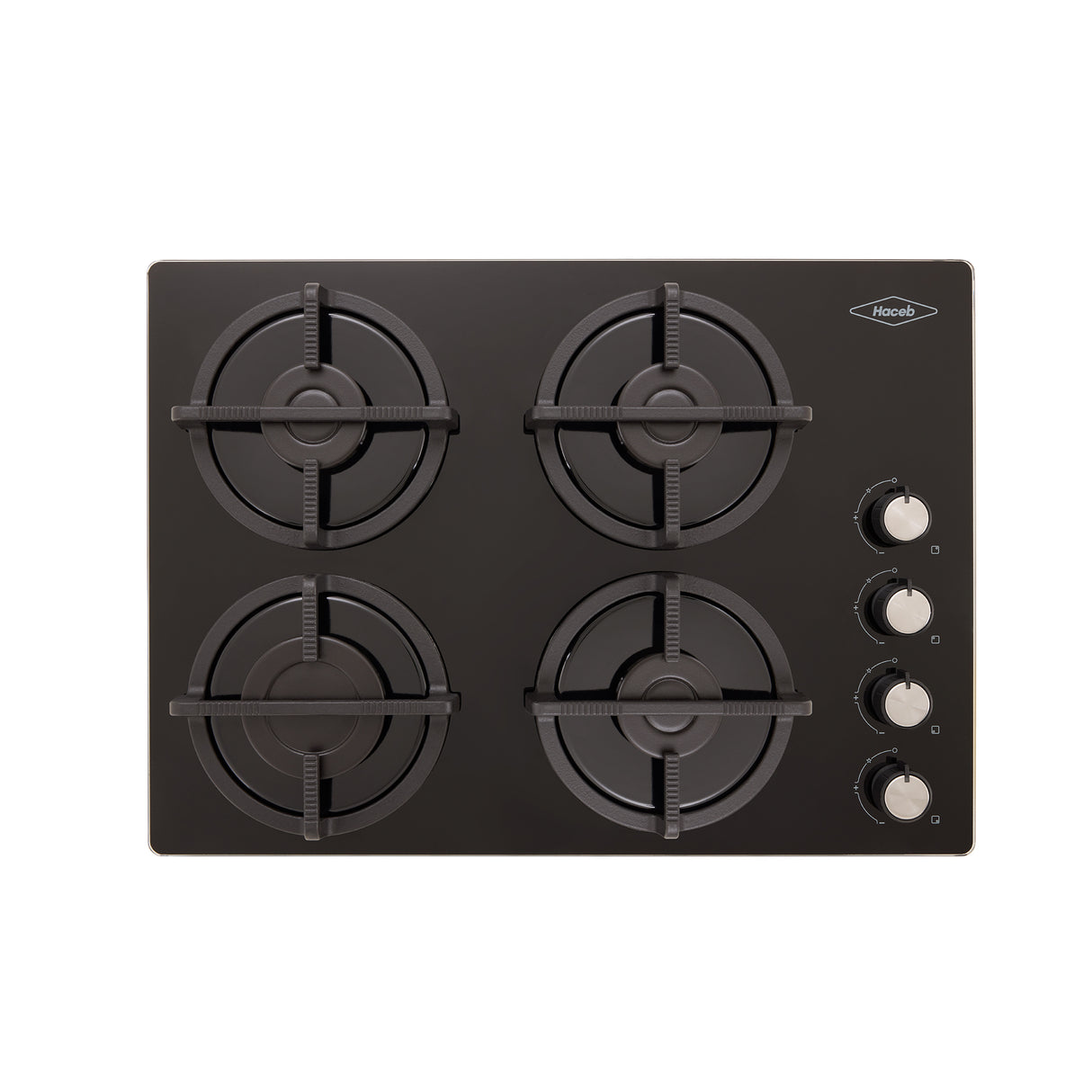 Estufa de Empotrar Haceb Cristal Negro 60x43cm 110 Voltios para Gas Natural con Cuatro Quemadores