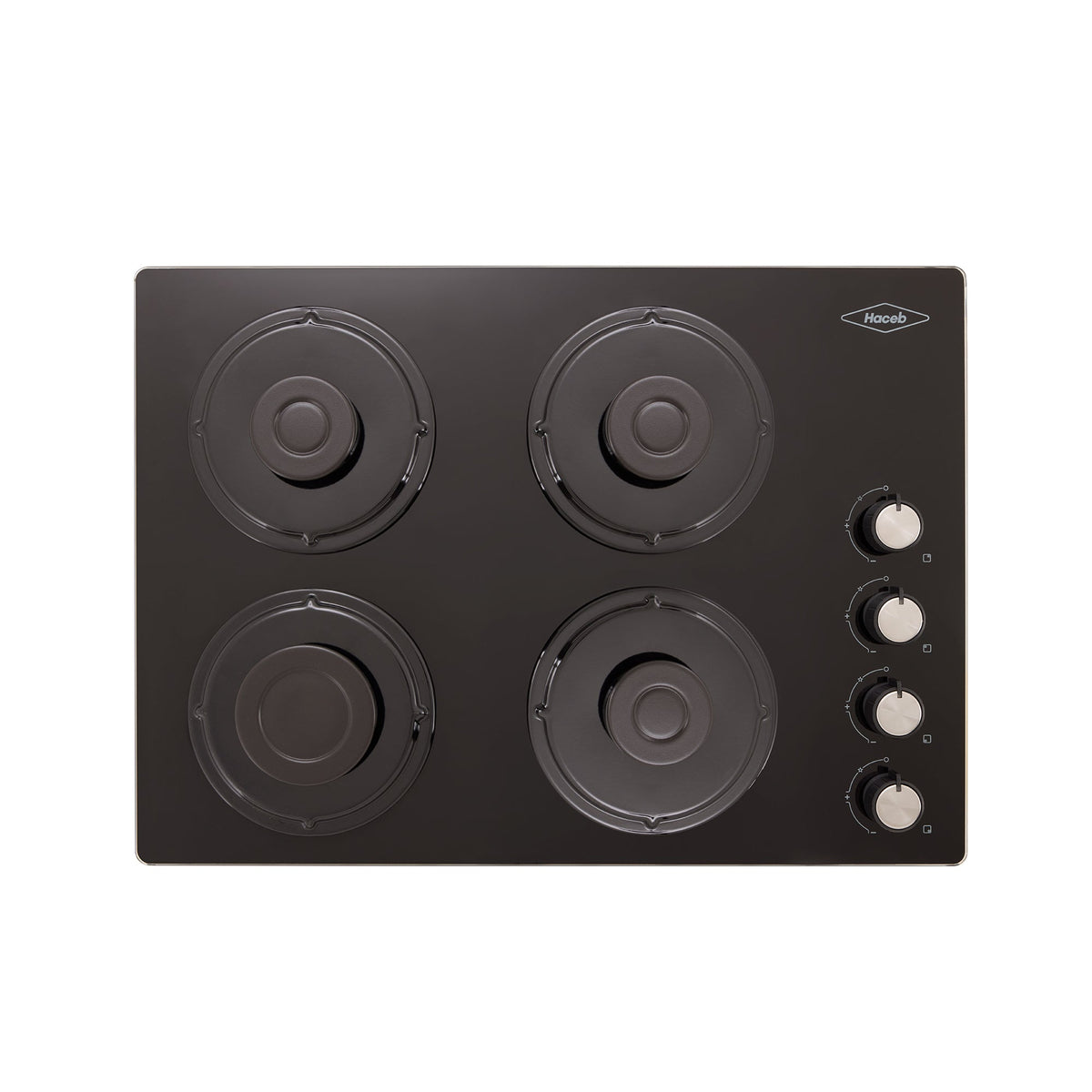 Estufa de Empotrar Haceb Cristal Negro 60x43cm 110 Voltios para Gas Natural con Cuatro Quemadores