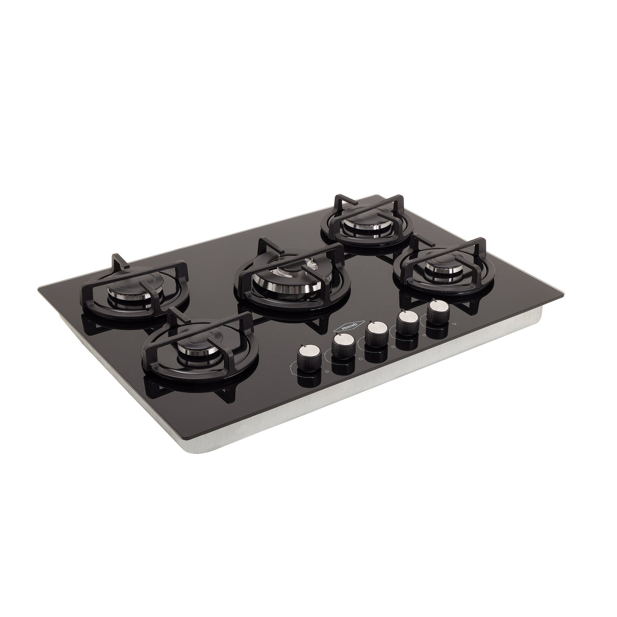 Estufa de Empotrar Haceb Cristal Negro y Plata 76x54cm 110 Voltios para Gas Propano con Cinco Quemadores