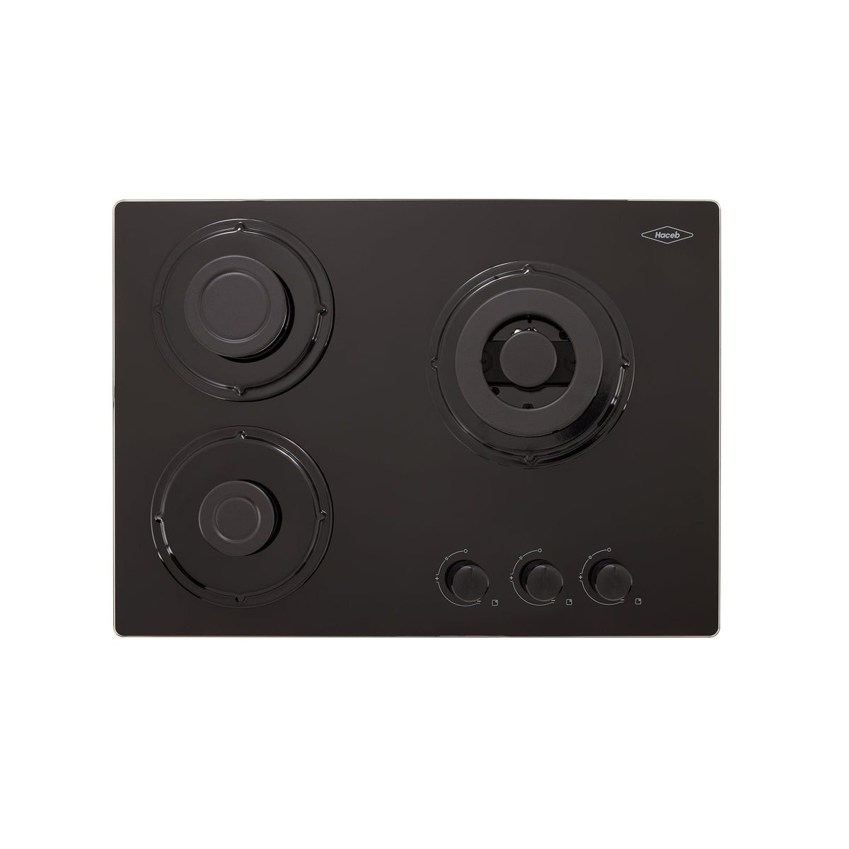 Estufa de Empotrar Haceb Cristal Negro 60x43cm 110 Voltios para Gas Natural con Tres Quemadores
