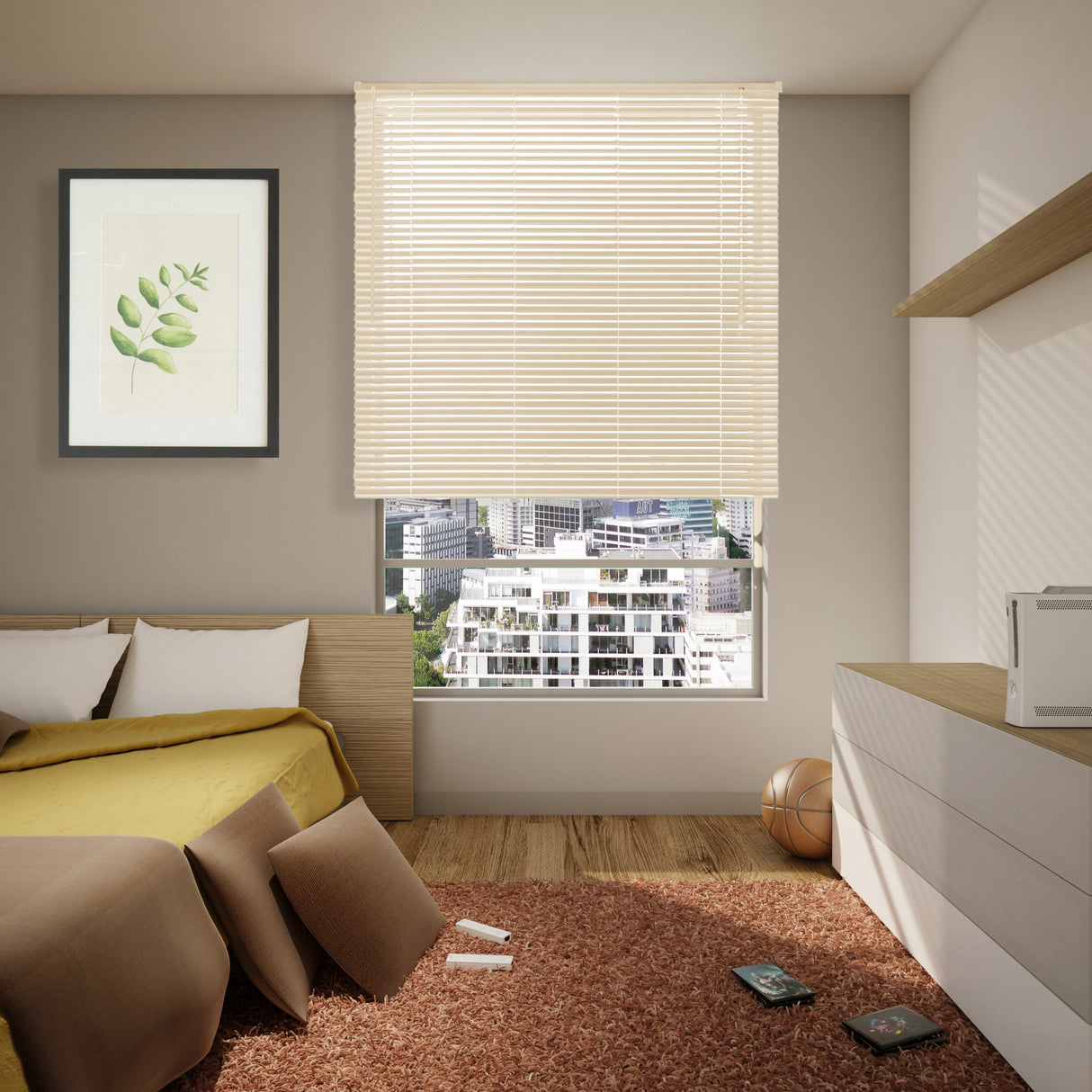Persiana Horizontal Crema 140x140cm de Apertura Vertical con Soporte Propio