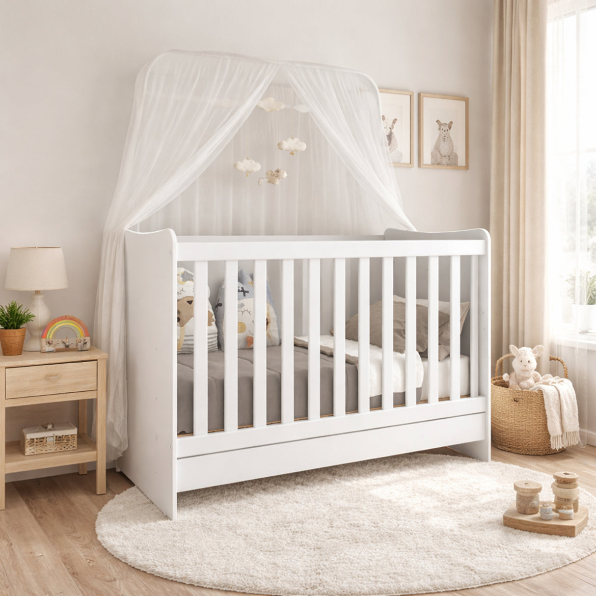 Cuna 4 en 1 Blanco 68x91cm para Colchón Infantil 60 X 130 Cm con Colchón y sin Cabecero