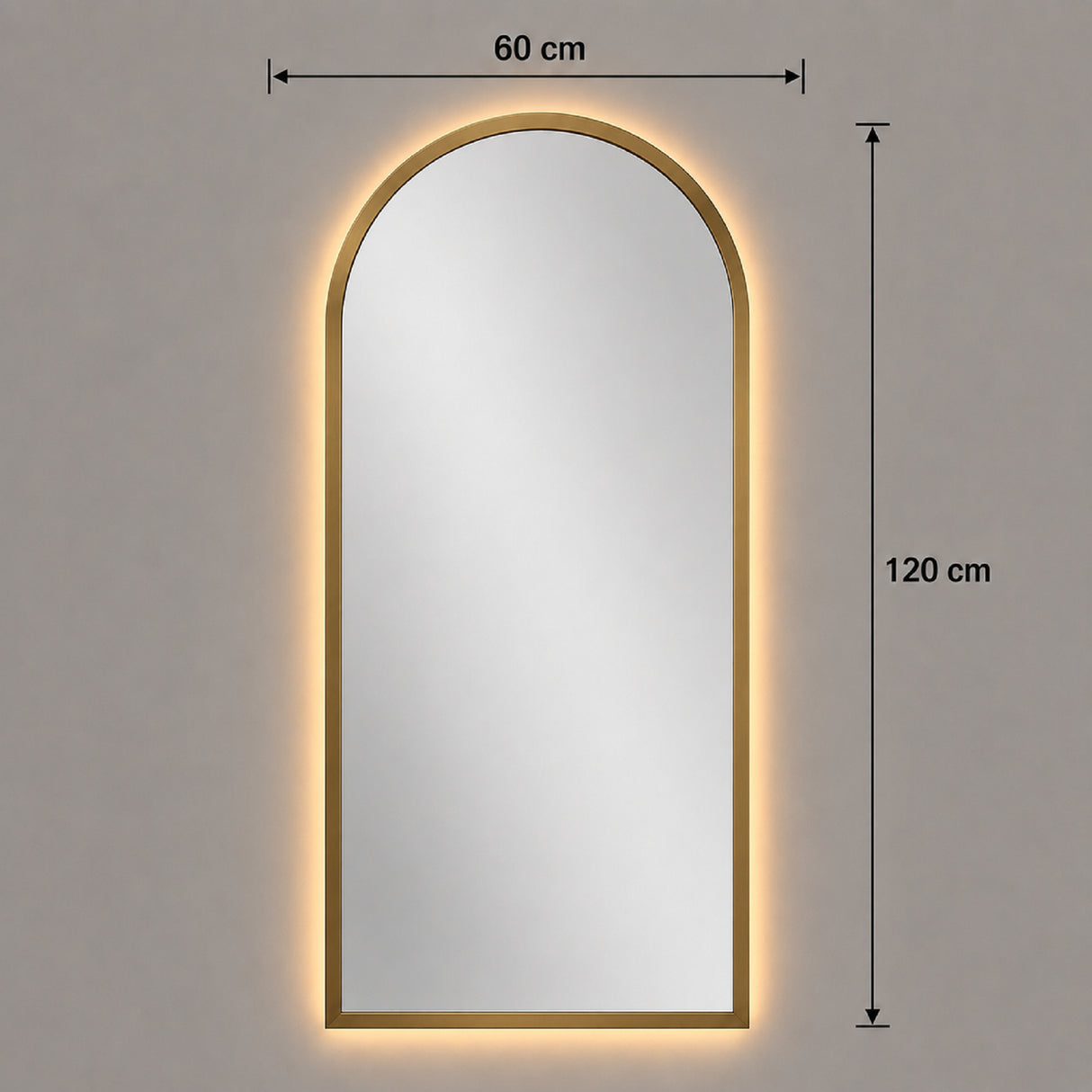 Espejo de Pared Led Dorado 60x120cm de Arco Superior Luz Cálida con Marco En Madera