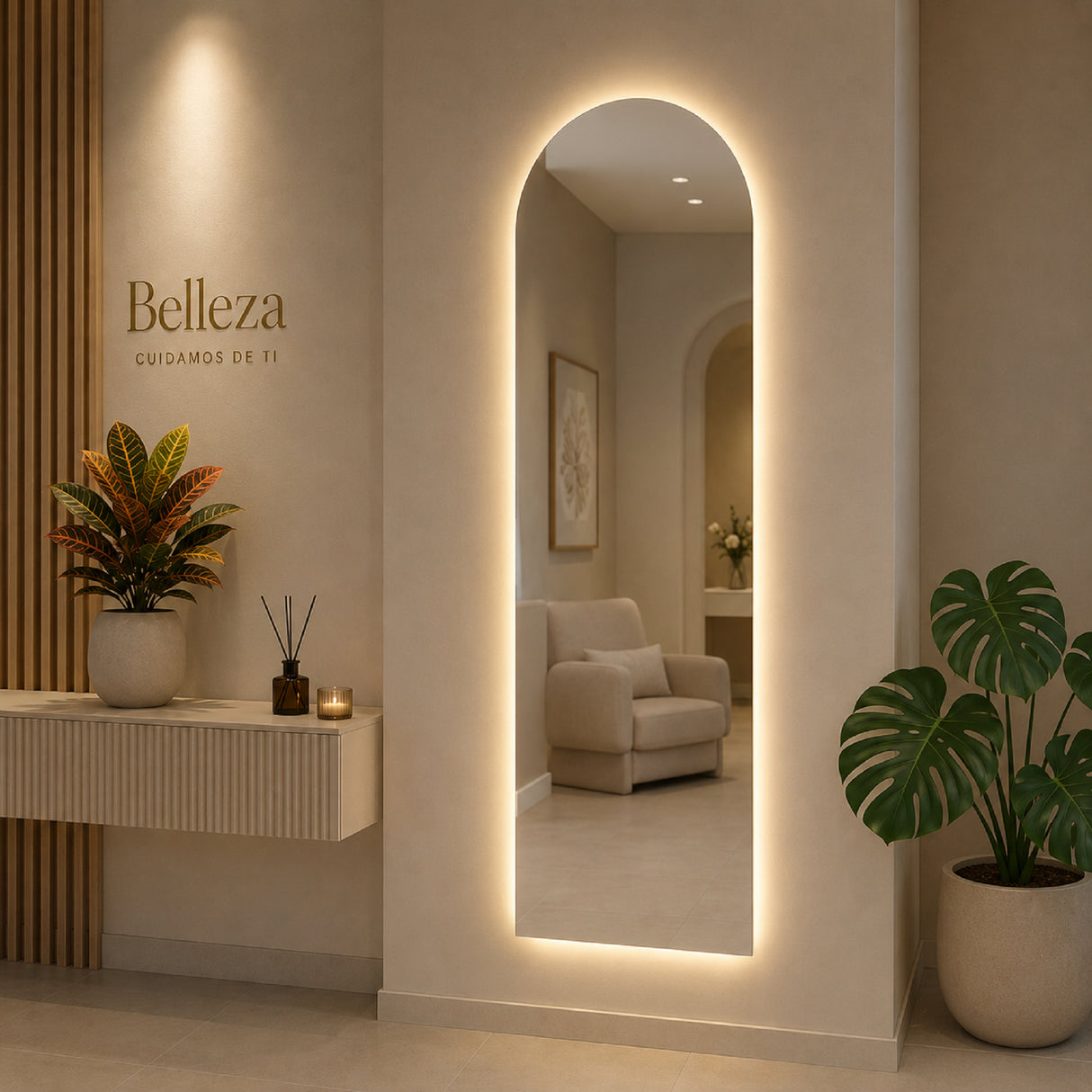 Espejo de Pared Led Verona 60x180cm de Arco Superior Luz Cálida