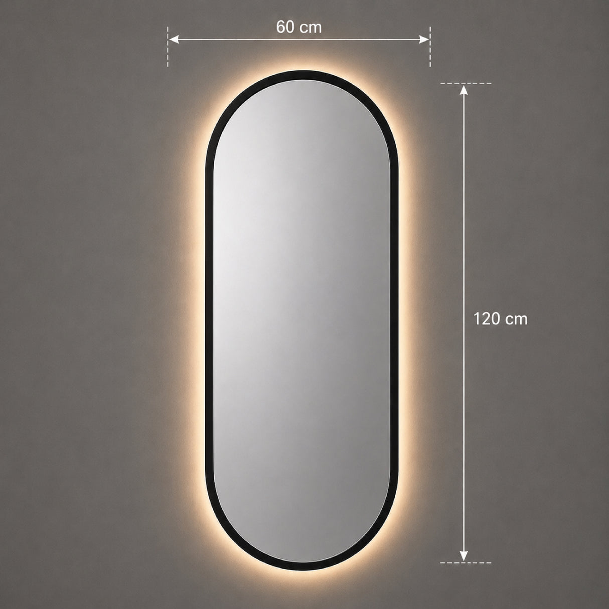 Espejo de Pared Led Negro 60x120cm Ovalado Luz Cálida con Marco En Madera