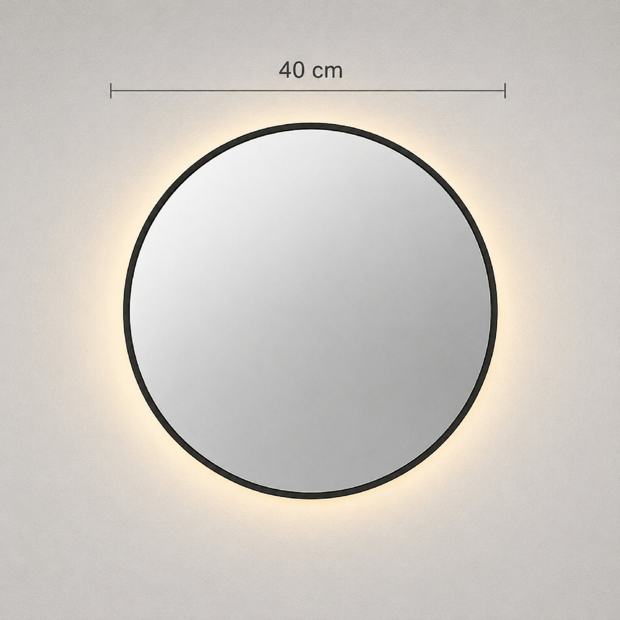 Espejo de Pared Led Negro 40x40cm Redondo Luz Cálida con Marco En Madera