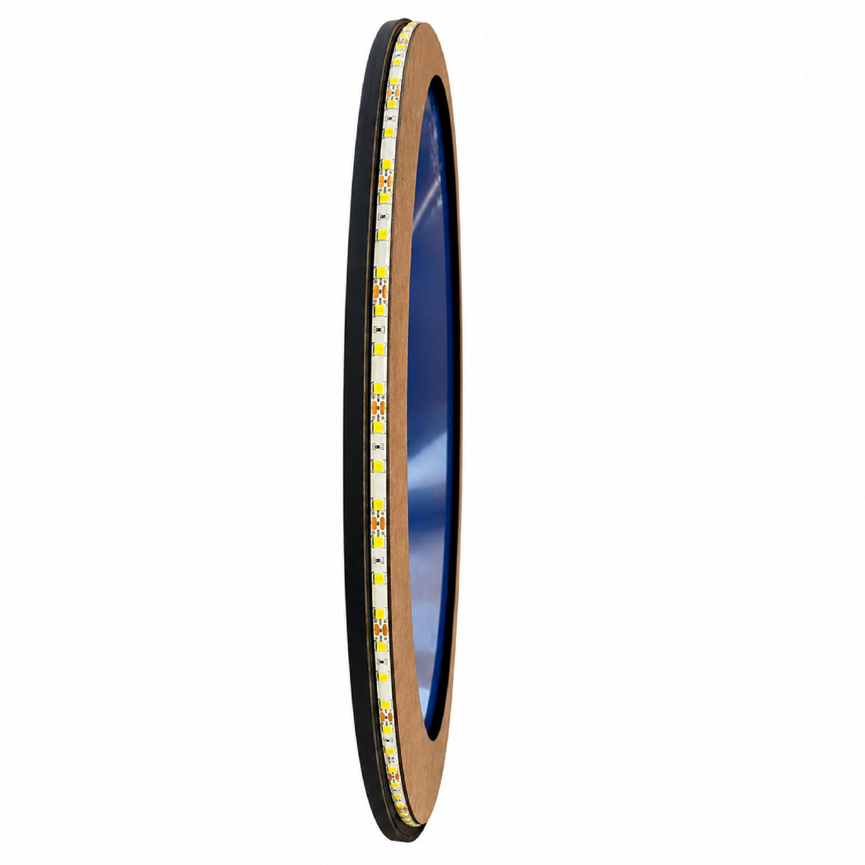 Espejo de Pared Led Negro 80x80cm Redondo Luz Cálida con Marco En Madera