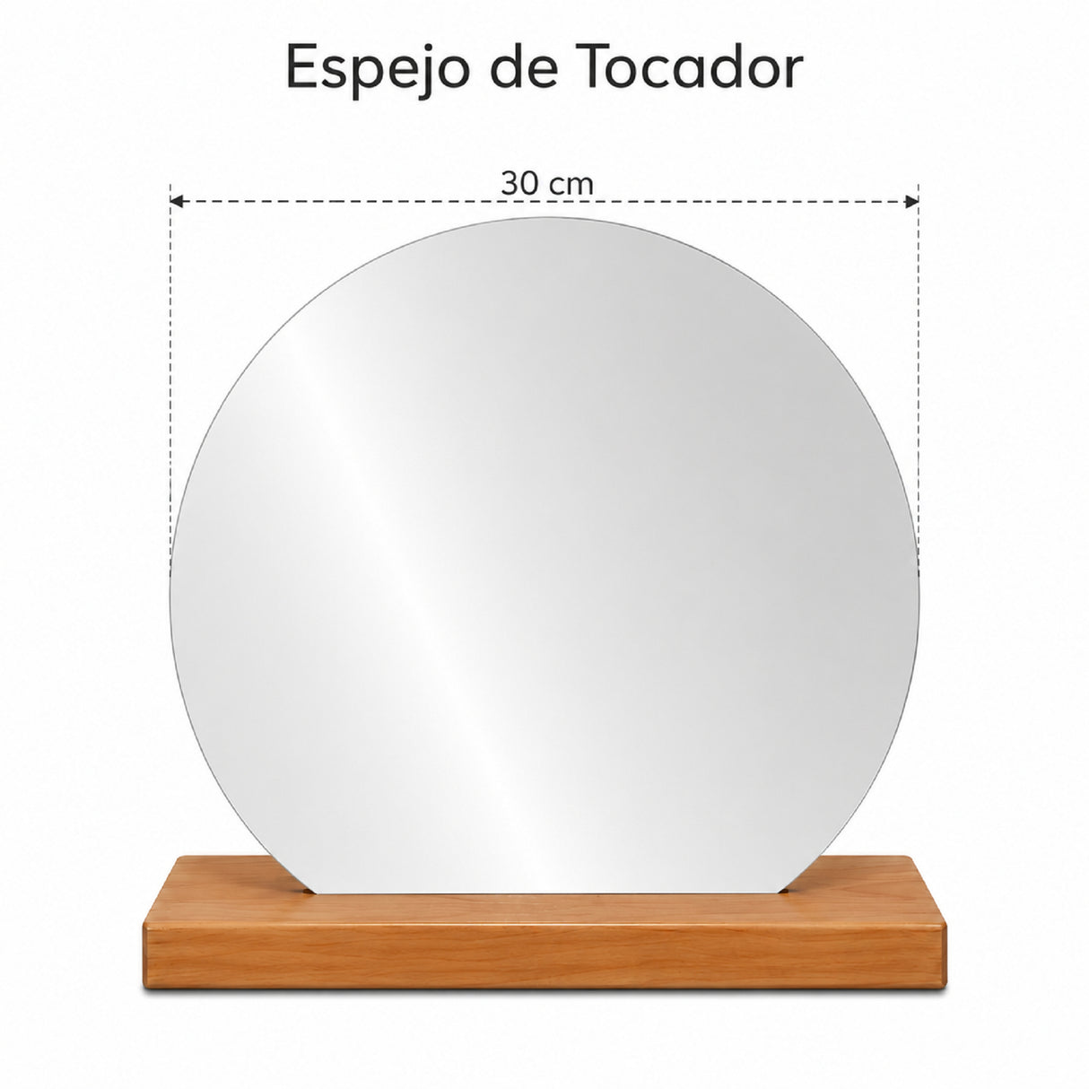 Espejo de Tocador 30x30cm Redondo con Base de Madera Color Caoba
