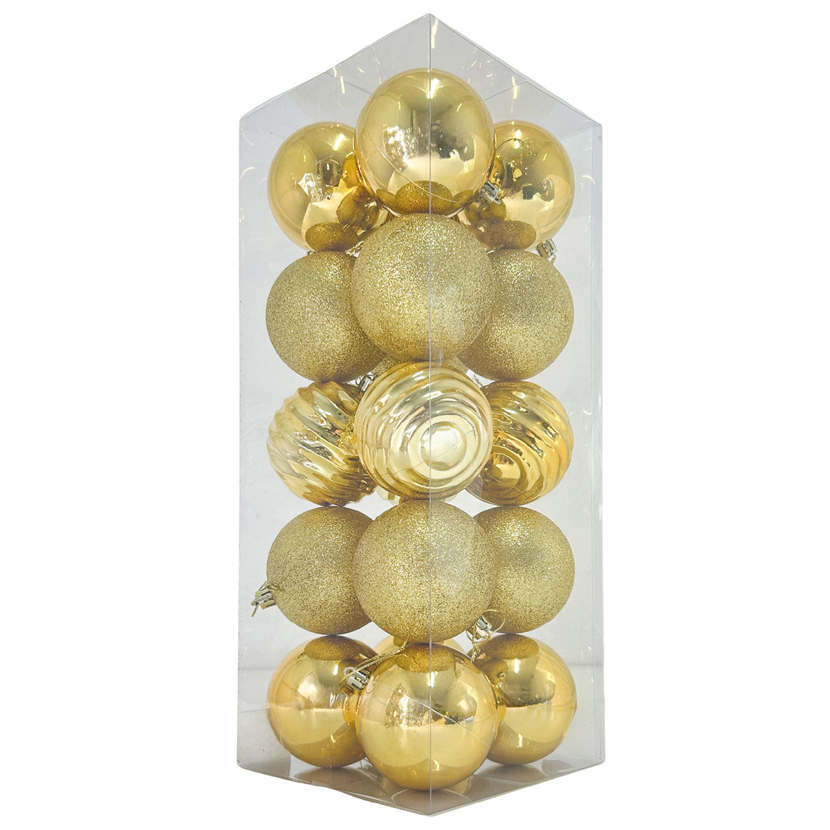 Estuche X 20 Bolas Navideñas Troquelada Dorado 8x8cm con Acabado Mixto Reutilizable
