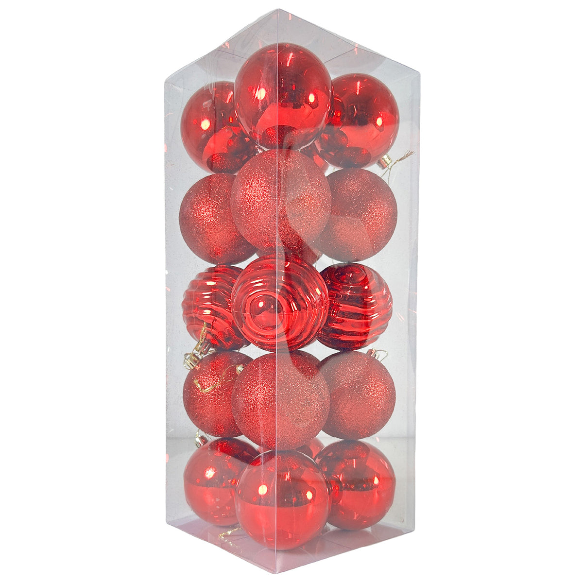 Estuche X 20 Bolas Navideñas Troquelada Rojo 8x8cm con Acabado Mixto Reutilizable