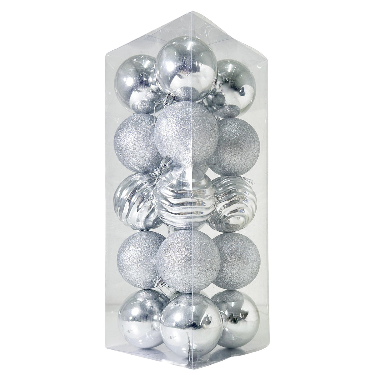 Estuche X 20 Bolas Navideñas Troquelada Plata 8x8cm con Acabado Mixto Reutilizable