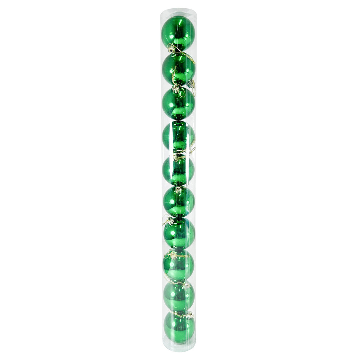 Tubo X 10 Bolas Navideñas Brillante Verde 6x6cm con Acabado Brillante Reutilizable